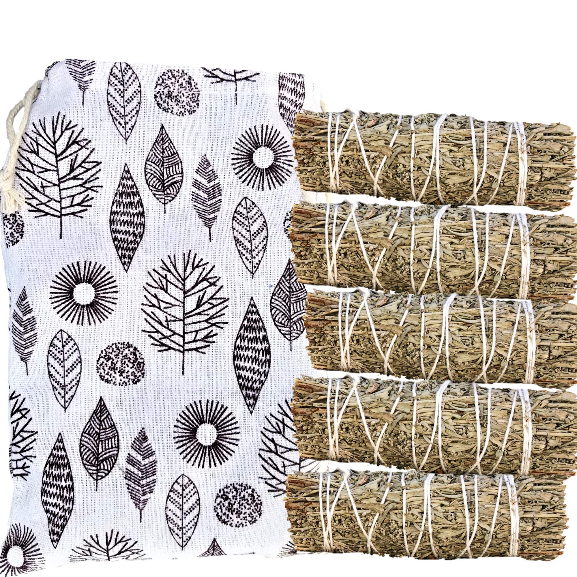Organic California Blue Sage Smudge Sticks - 5 Pack Bulk Refill with XL Storage Bag | Freshly Dried, Shaman Smudging Kit for Cleansing & Purification | Perfect for Home Blessings, Meditation Spaces & Energy Clearing Rituals