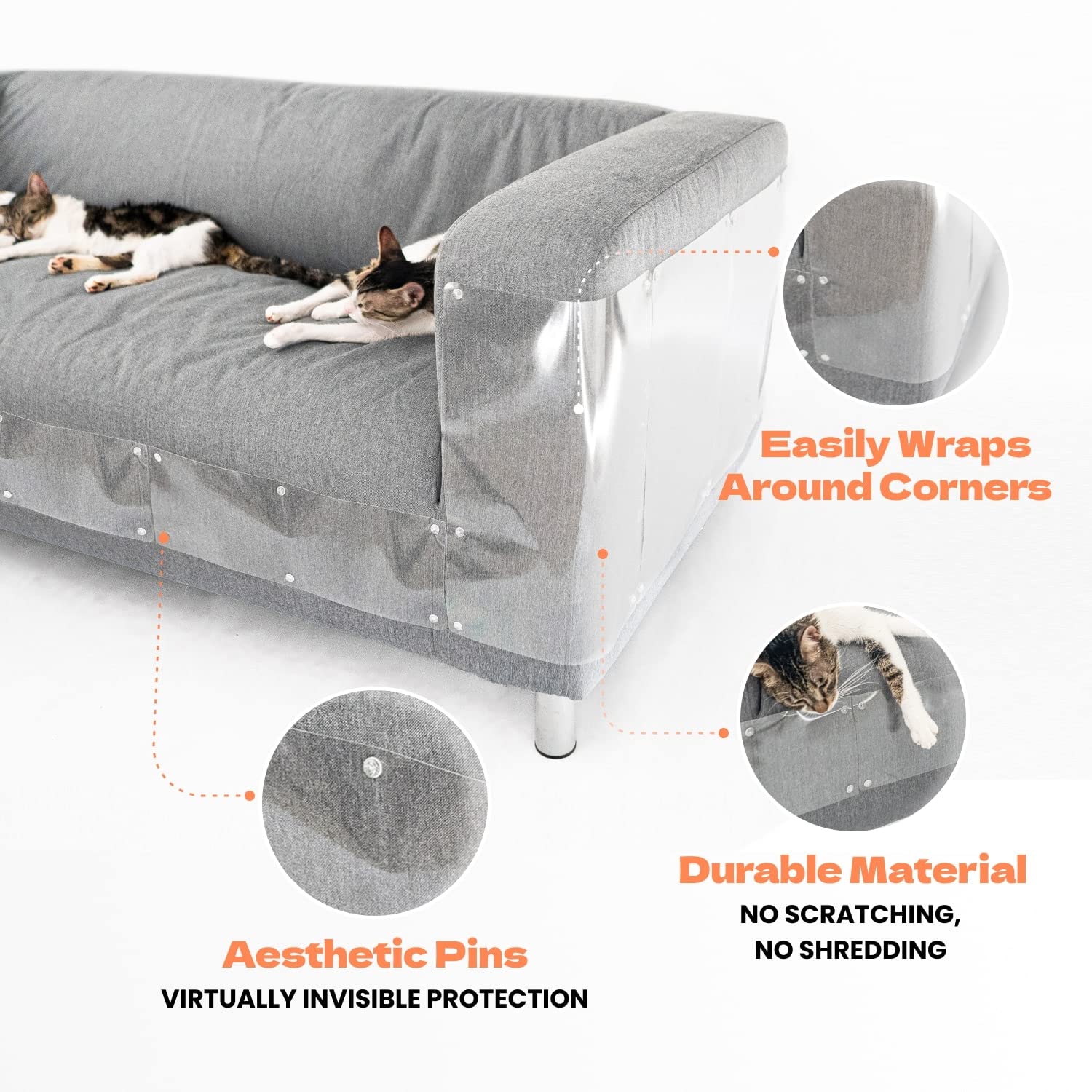 KatSupreme Cat Scratch Furniture Protector - XL 8-Pack with 64 Pins for Couches, Sofas & Furniture - Durable Cat Scratch Guards to Protect Your Home Decor - Perfect for Pet Owners & Multi-Cat Households