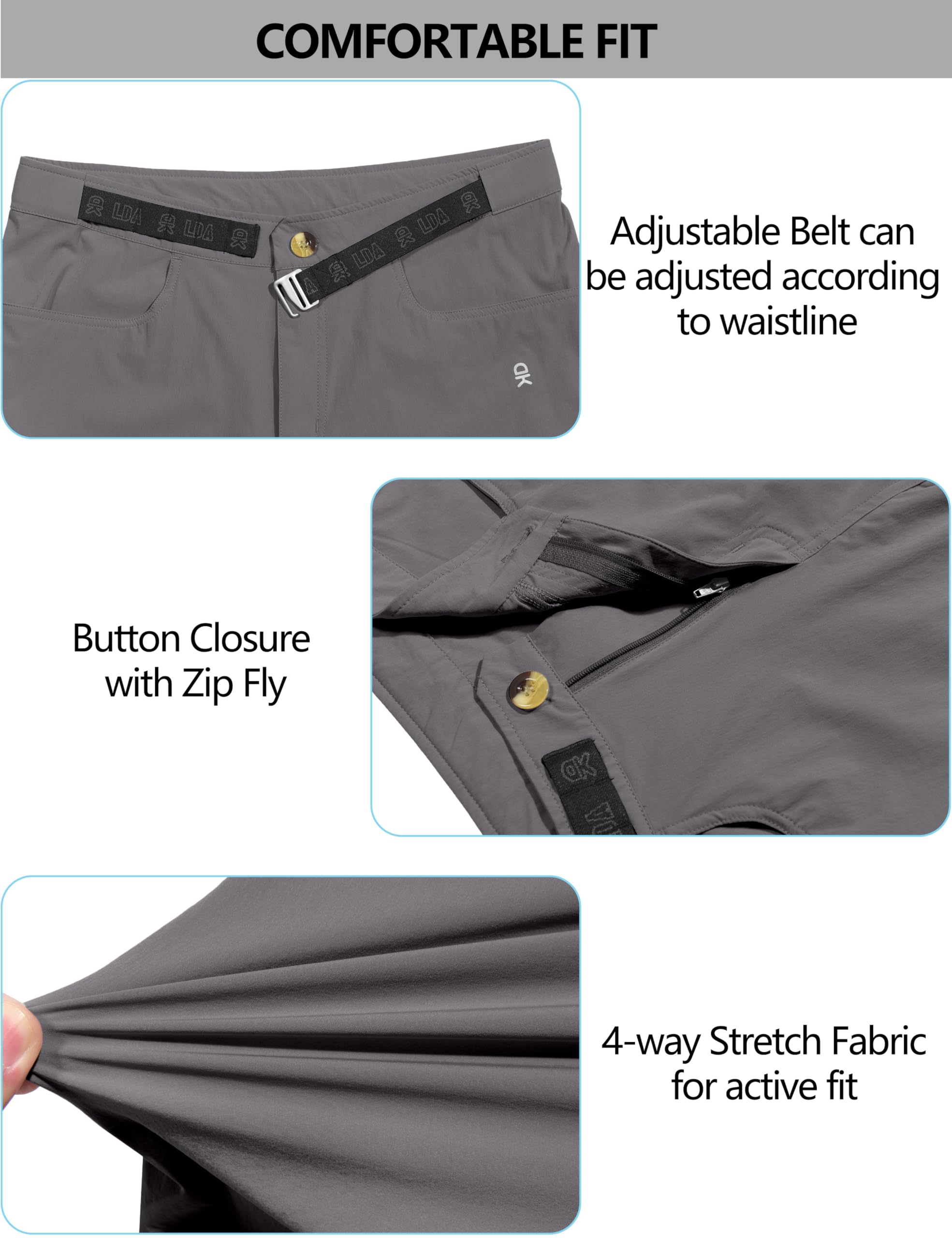 Little Donkey Andy Men's Hiking Cargo Shorts with Belt - Lightweight Quick-Dry Bermuda Shorts for Outdoor Adventures & Travel