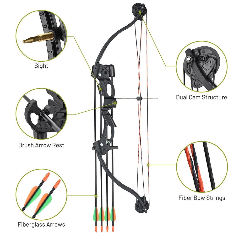 20 lb Junior Youth Compound Bow Set with 4 Arrows - Perfect for Beginners, Target Practice & Outdoor Archery Training | TheLAShop