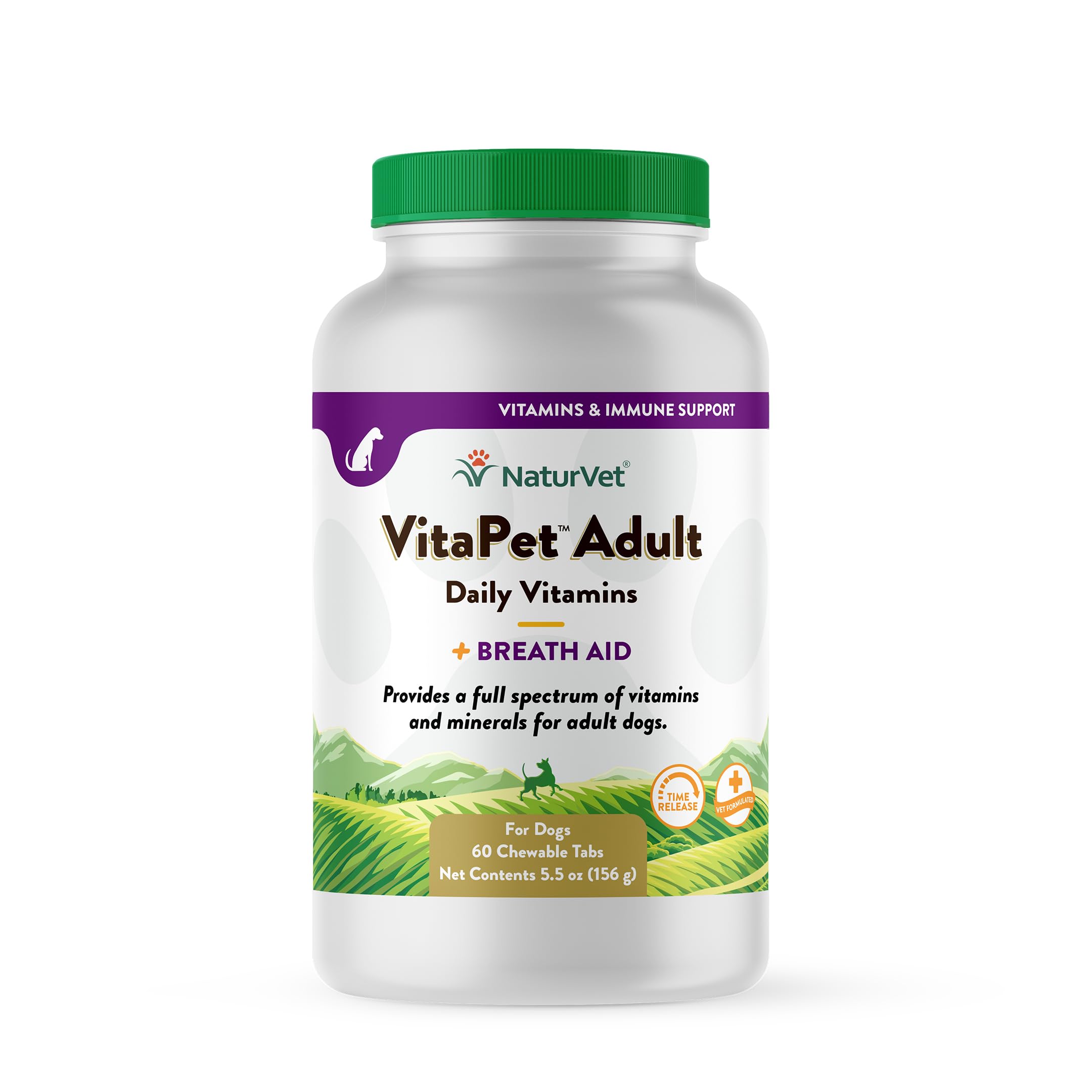 NaturVet VitaPet Adult Daily Multivitamin for Dogs with Breath Freshener - Complete Vitamin & Mineral Supplement with Omega-6, Parsley - Supports Overall Health for Dogs 1+ Years (60 Count) - Perfect for Daily Nutrition & Oral Care