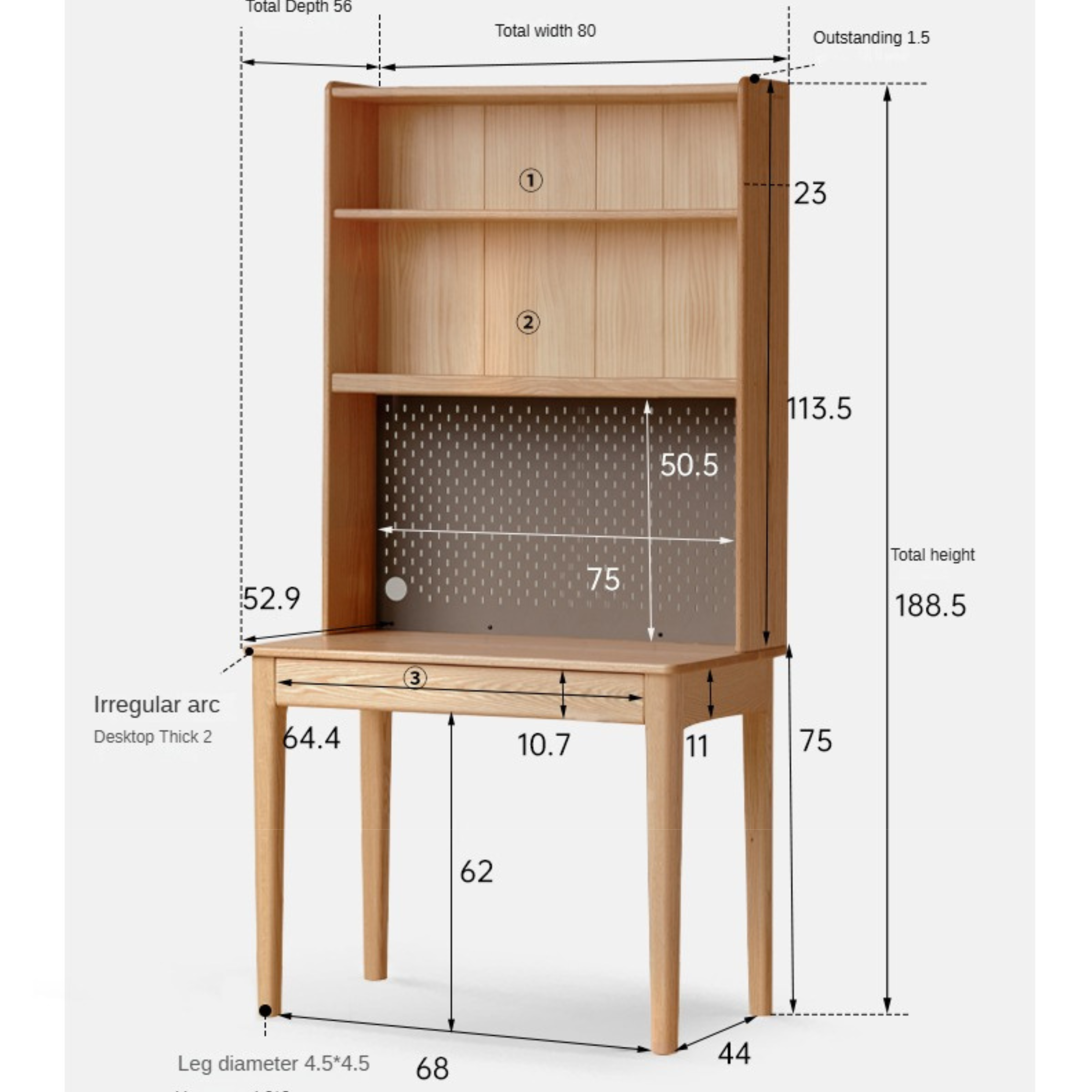 Modern Oak Solid Wood Desk with Bookshelf - Stylish Home Office Furniture for Workspace & Study Room Organization
