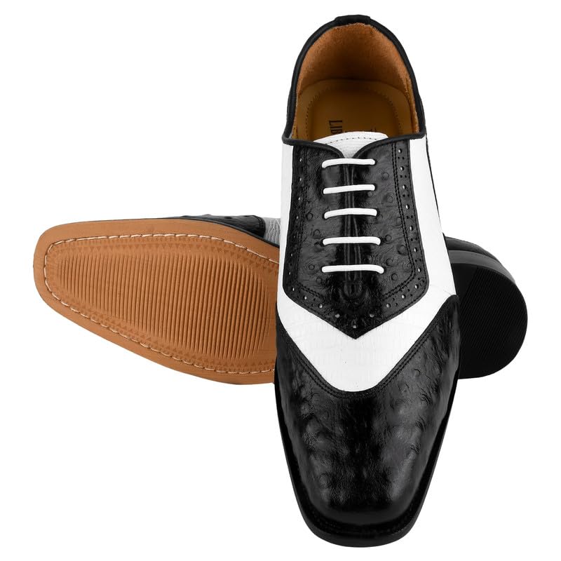 **LIBERTYZENO Men's Genuine Leather Oxford Dress Shoes - Ostrich Print Lace-Up Formal Shoes for Business & Wedding - Perfect Easter Gift for Him**    *(Use for: Office Wear, Special Occasions, Weddings, Easter Gifts, Business Events)*