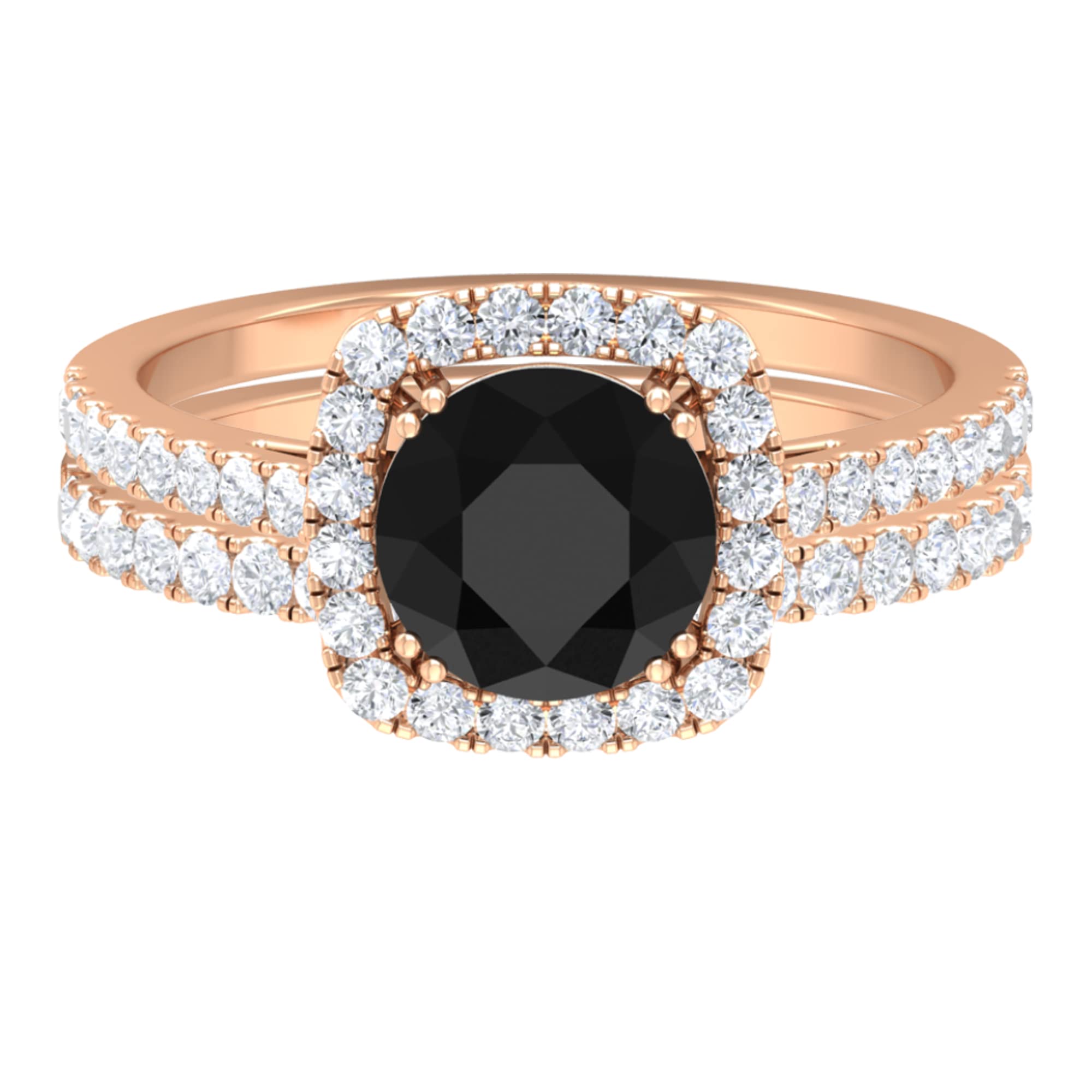 2.75 CT Black Spinel & Moissanite Wedding Ring Set - 14K Solid Gold Bridal Ring Set for Women - Classic Black Spinel Engagement Ring with Moissanite Band - Perfect for Weddings, Anniversaries & Special Occasions