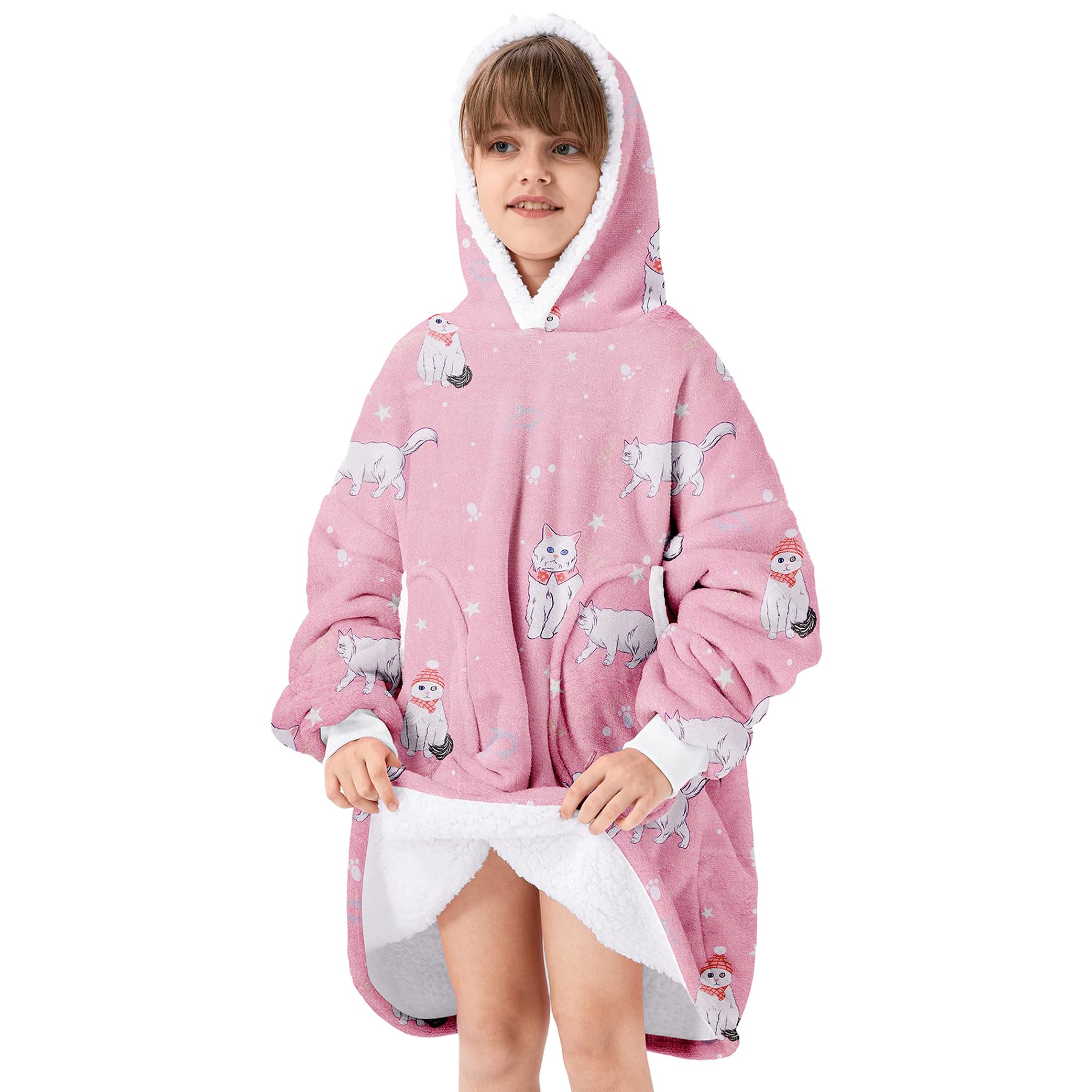 Zando Wearable Blanket Hoodie for Kids & Adults - Oversized Sherpa Fleece Sweatshirt | Cozy Gift for Family Movie Nights & Winter Lounging
