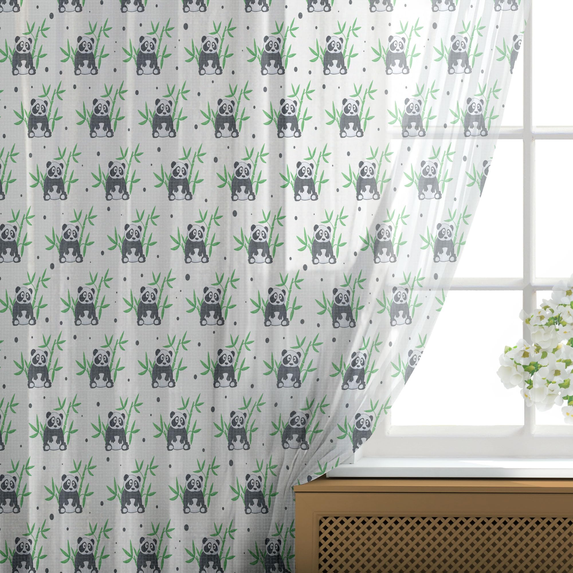 Ambesonne Panda & Tropical Leaf Tulle Curtains - 2 Panels, 108x72 Inches, White Black & Green Sheer Drapes with Rod Pocket | Wildlife Zoo Theme for Kids Room, Nursery, or Jungle-Themed Party Decor