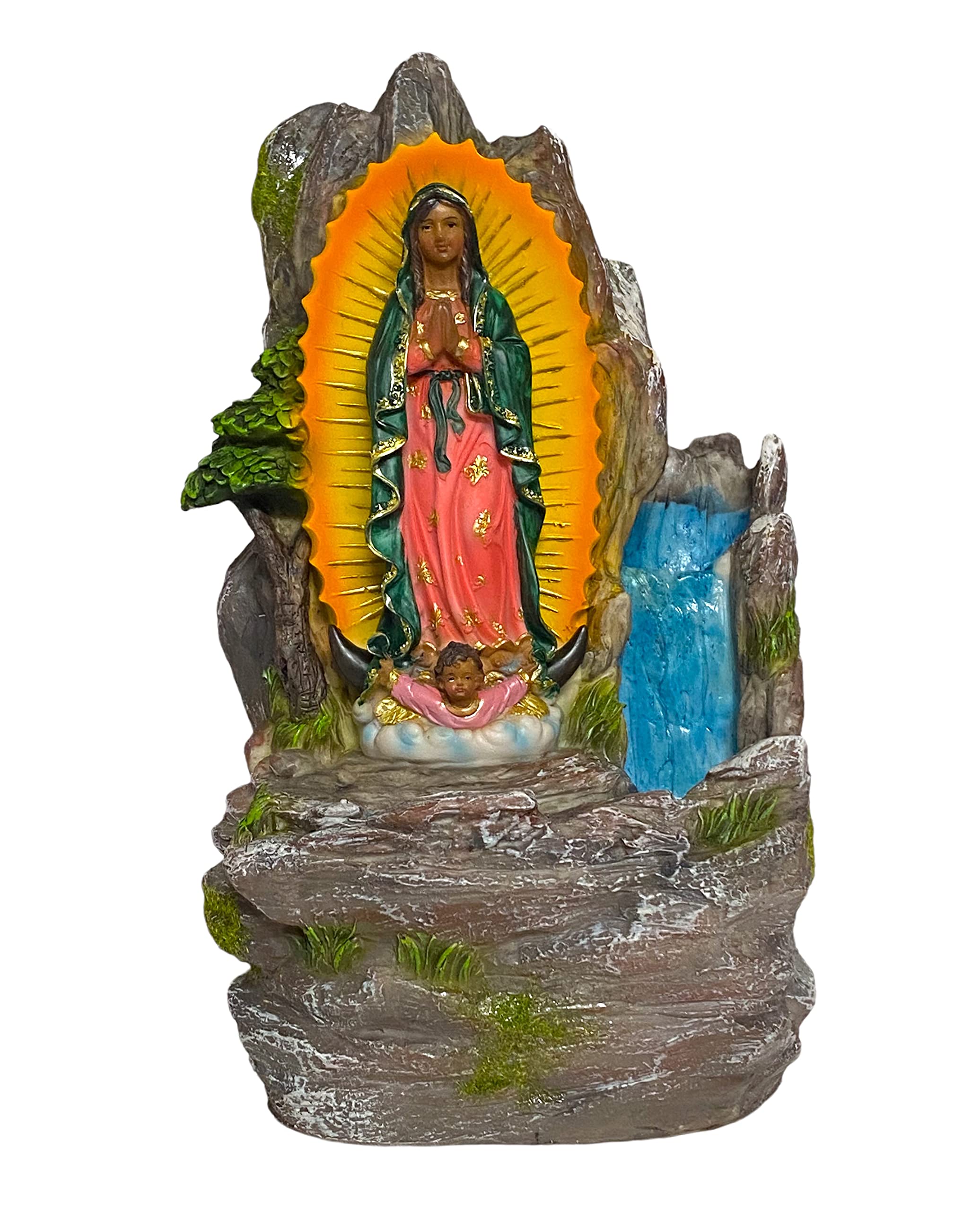 Our Lady of Guadalupe Water Fountain Statue - Religious Home Decor with Water Pump for Garden, Patio or Prayer Space - Perfect Catholic Gift for Baptism, First Communion & Holidays