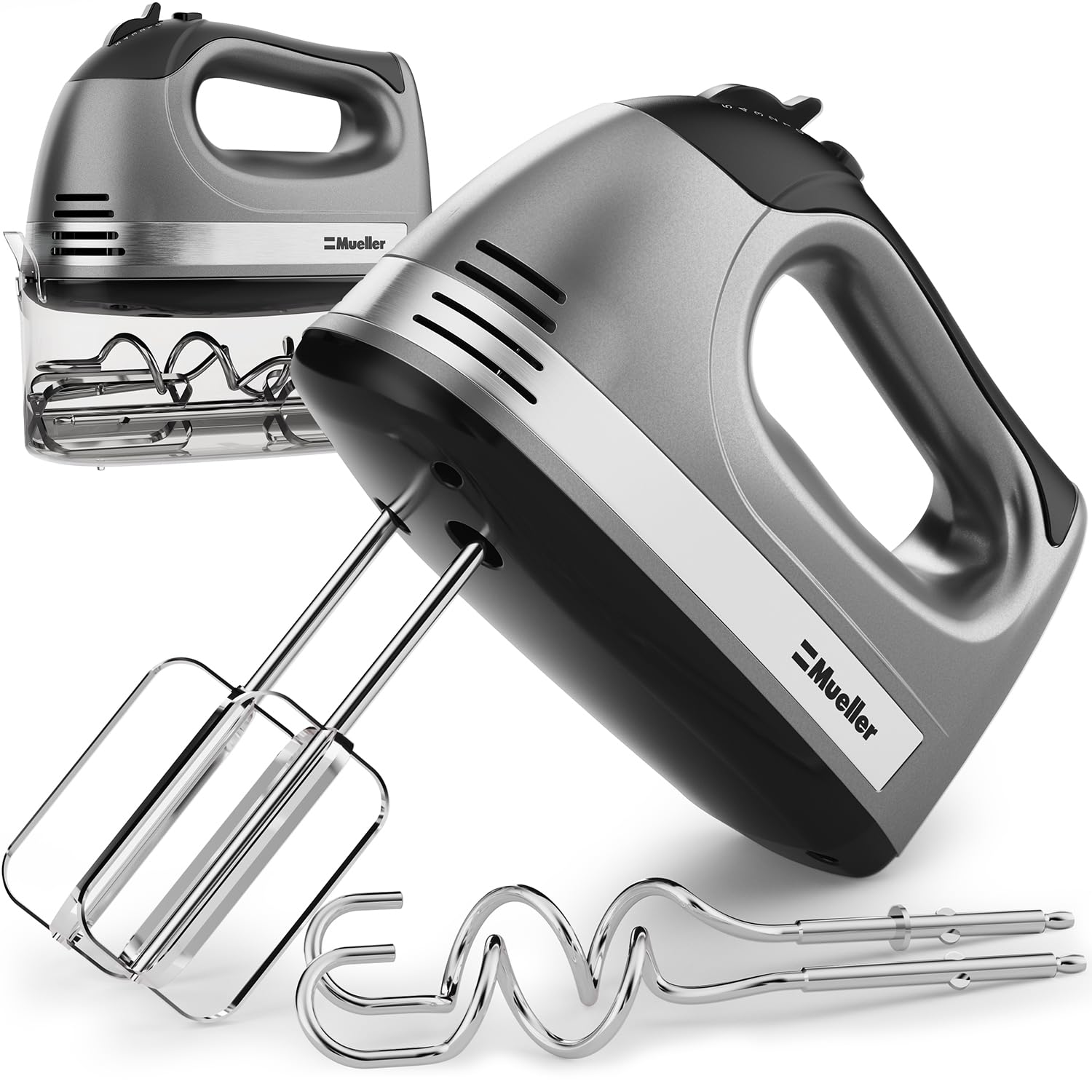 Mueller Electric Hand Mixer - 5 Speed 250W Turbo with Snap-On Storage Case & 4 Stainless Steel Attachments | Perfect for Whipping Cream, Mixing Cookies, Brownies, Cakes & Dough | Ideal for Home Baking, Holiday Cooking & Professional Kitchen Use