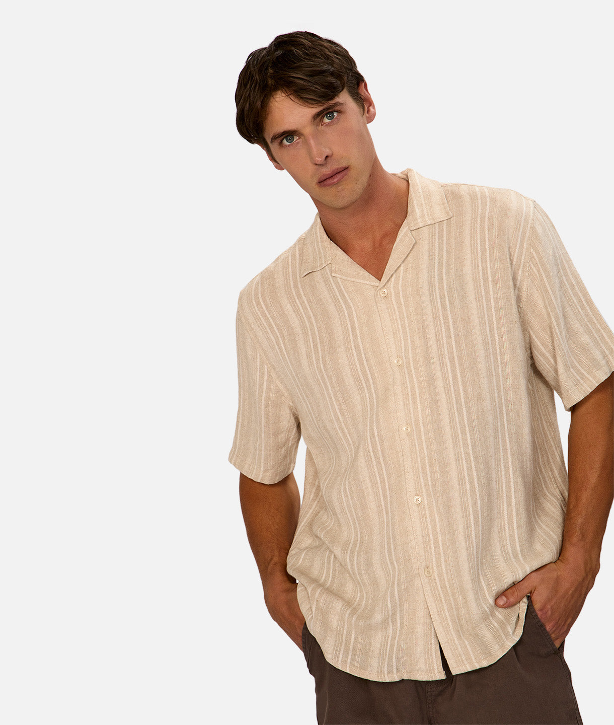 Plain Livorno Linen Short Sleeve Shirt in Wheat - Breathable Summer Casual Wear for Men & Women