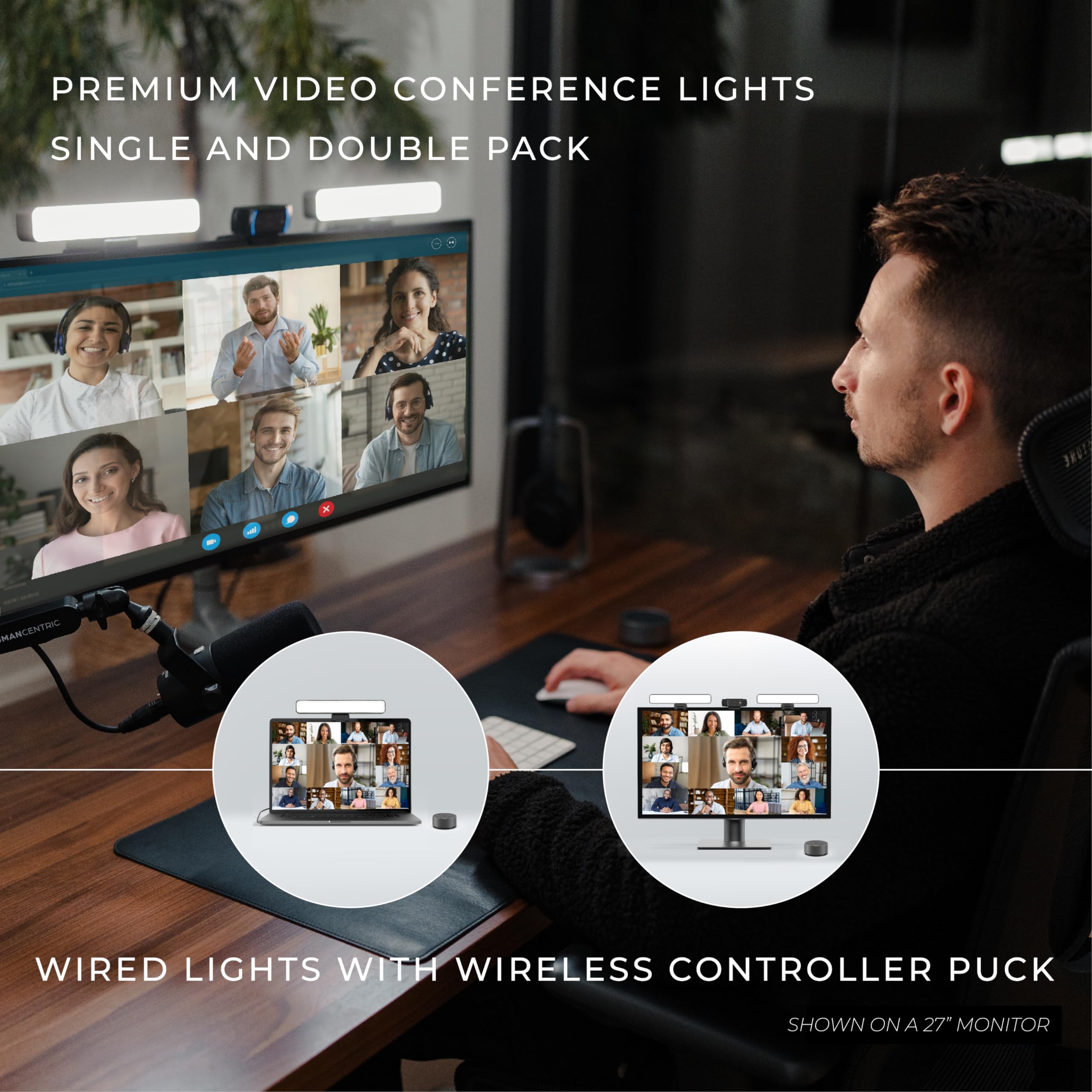 Premium LED Video Conference Lighting for Zoom, Webex & Teams - HighBeam Pro Webcam Light with Adjustable Brightness & Color Temperature - Ideal for Home Office, Remote Work & Live Streaming