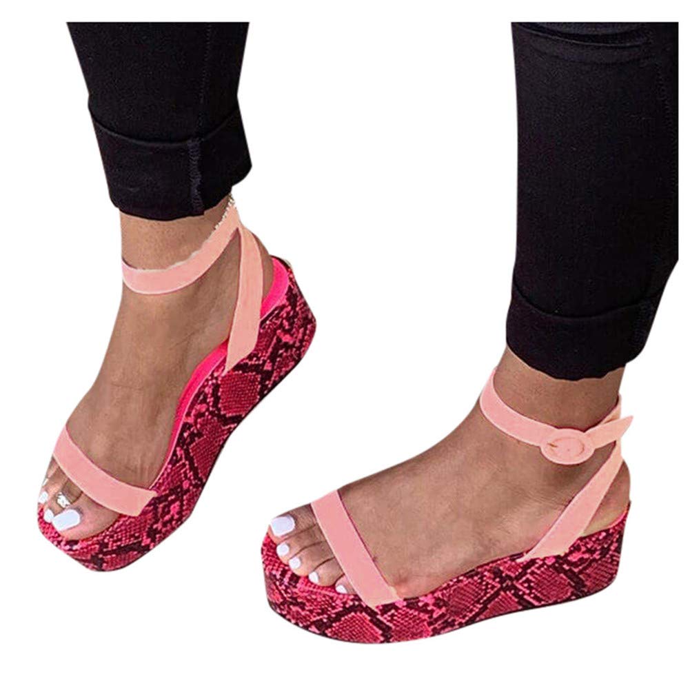 Women's Wide Width Wedge Sandals with Ankle Buckle - 2020 Fashion Summer Beach Sandals, Open Toe Espadrille Platform Shoes for Casual Outings, Vacations & Beach Wear