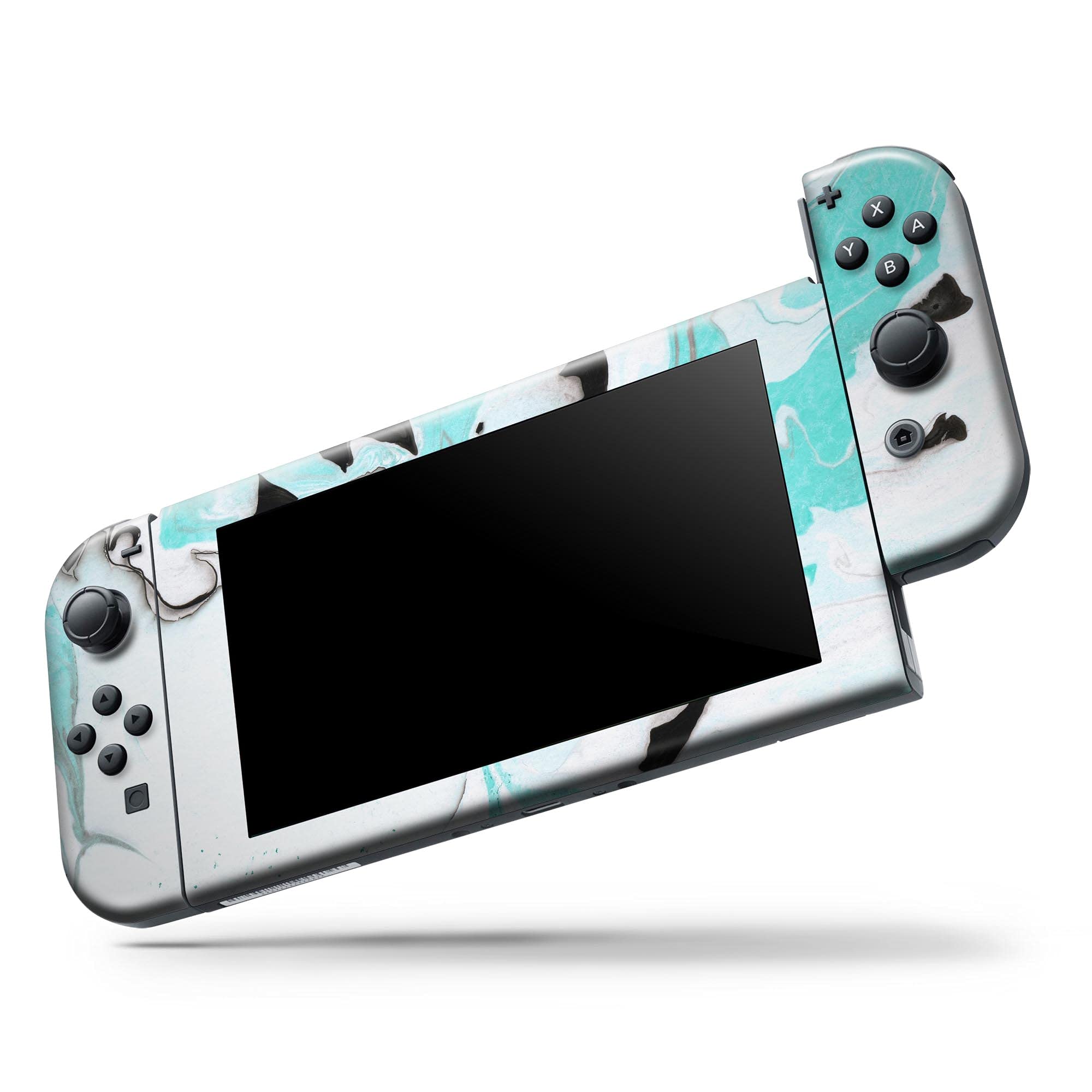 Nintendo Switch Lite Skin Decal - Black & Teal Marble Vinyl Wrap Cover - Scratch Resistant Protective Removable Sticker - Perfect for Gaming Protection & Customization
