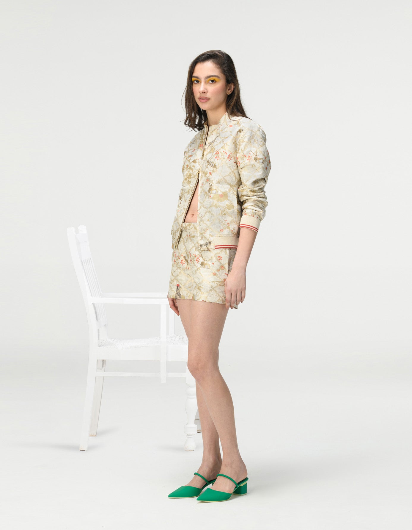 Elegant Ivory Silk Brocade Shorts for Women - Comfortable Summer Lounge & Sleepwear