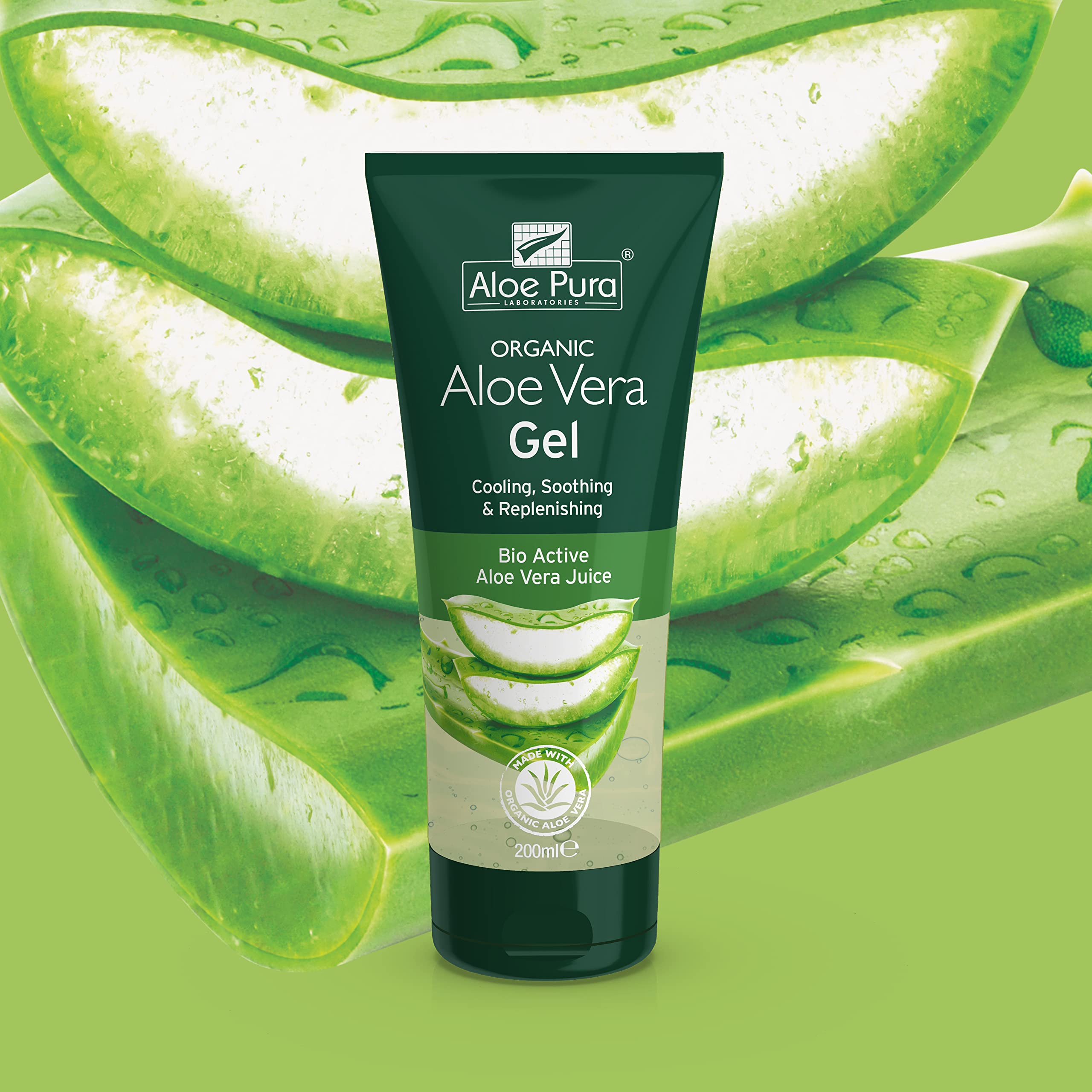 Organic Aloe Vera Gel for Face & Body - 200ml Cooling Soothing Vegan Aloe Pura Gel, Natural, Cruelty-Free, Paraben & SLS Free - Perfect for Sunburn Relief, After Sun Care, Skin Hydration & Hair Treatment