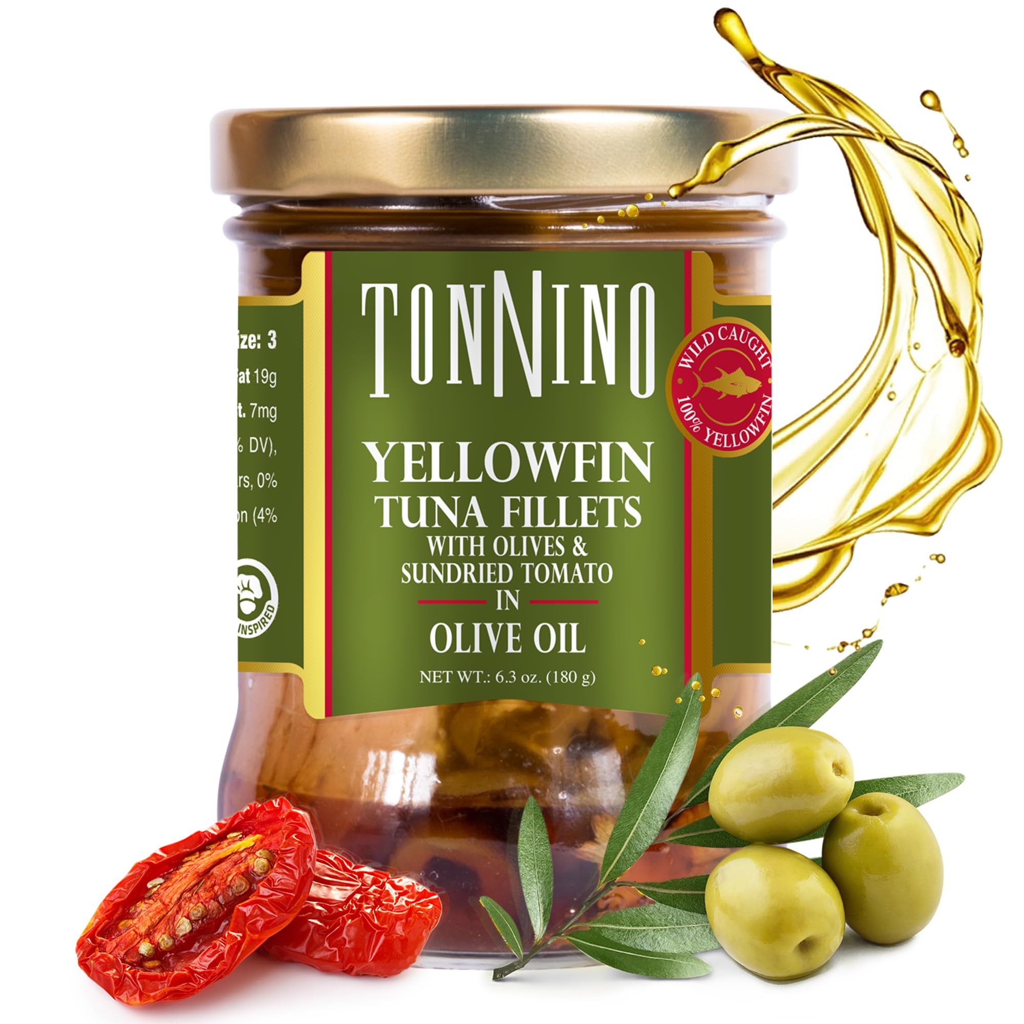 Premium Tonnino Yellowfin Tuna Fillets in Olive Oil with Tomato & Olives - Pack of 6 Cans | Gourmet Seafood for Salads, Pasta & Healthy Meals