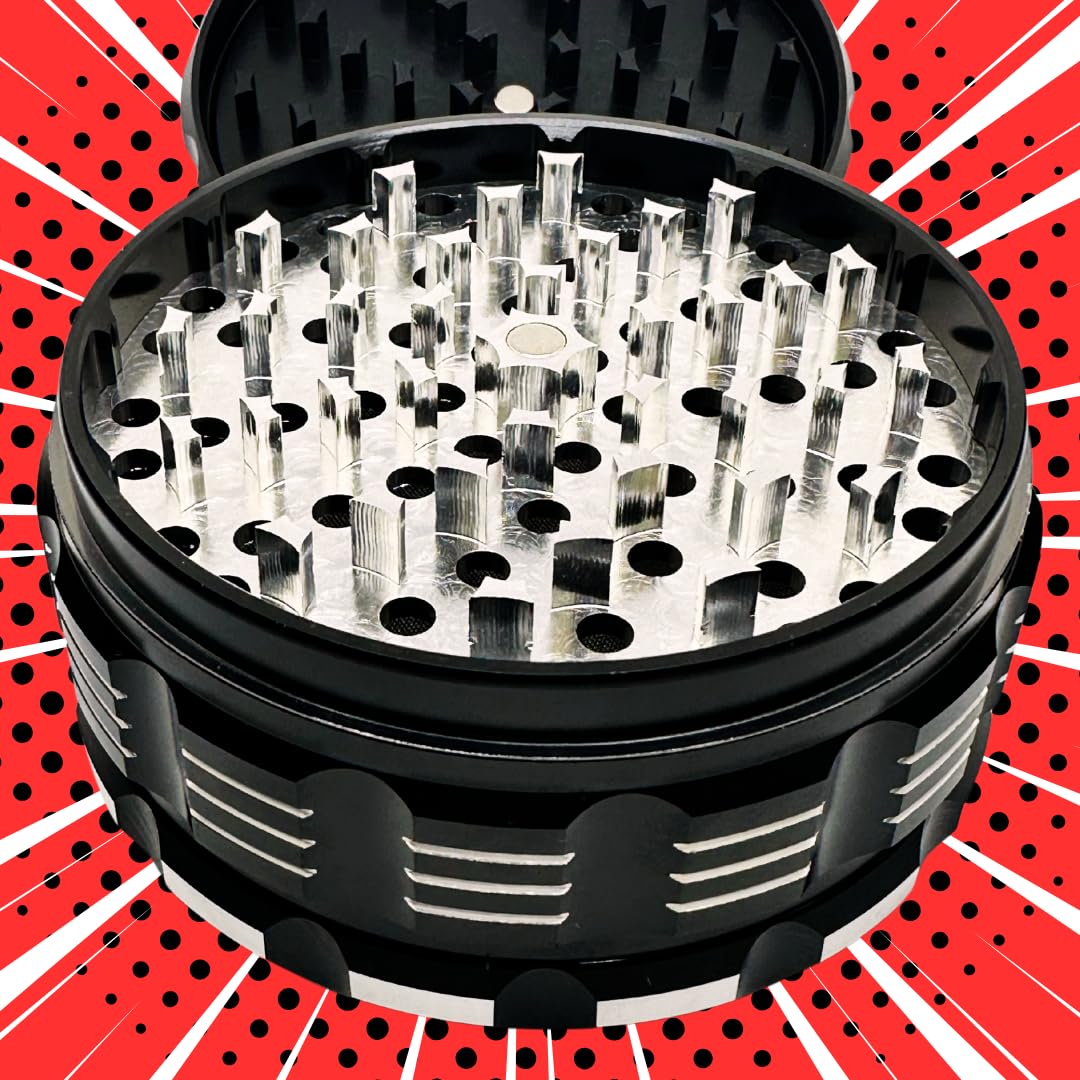 4 Inch Aluminum Alloy Herb Grinder - 3 Layer Spice Crusher with Ergonomic Grip (9 Color Options) - Perfect for Grinding Herbs, Spices & Tobacco at Home, Travel or Outdoor Adventures (Black, No Screen)