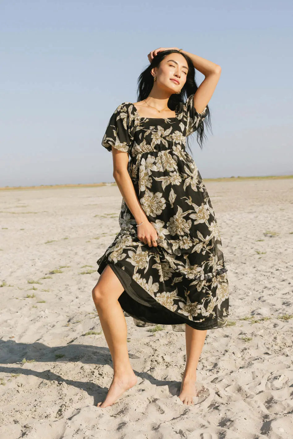 Olivera Floral Midi Dress - Women's Summer Boho Flowy Dress with Pockets | Perfect for Beach Vacations, Date Nights & Outdoor Weddings