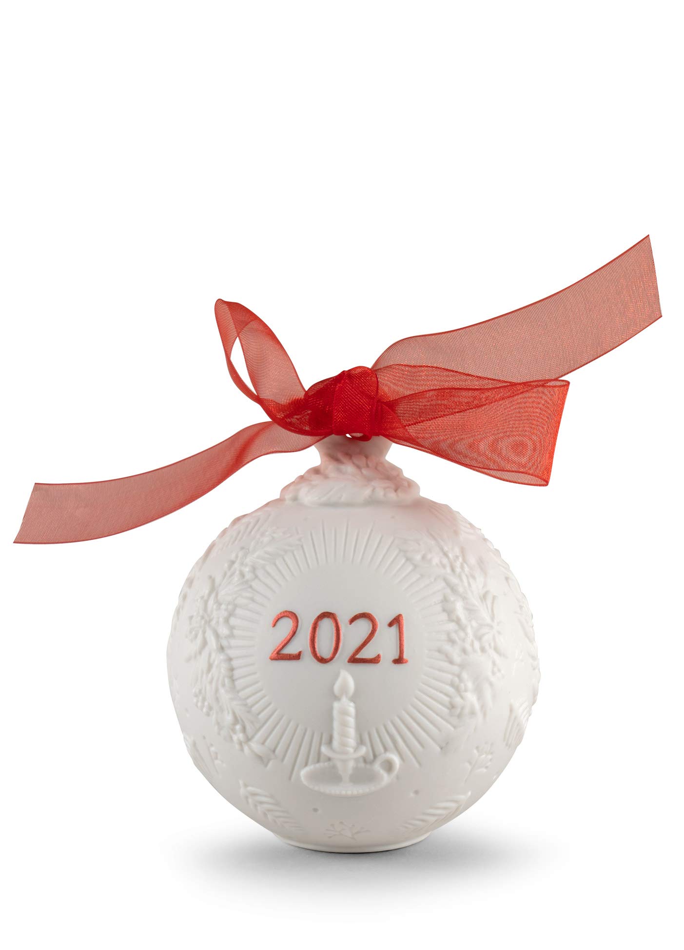 LLADRÓ 2021 Red Porcelain Christmas Ornament Ball - Handcrafted Holiday Decoration for Tree, Mantel & Festive Home Decor