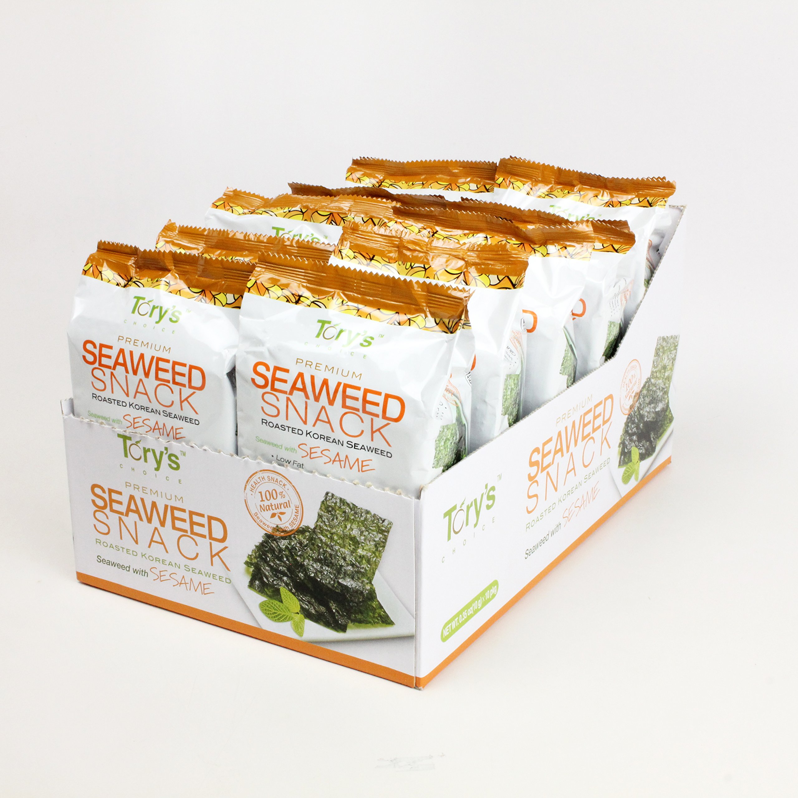Organic Roasted Seaweed Snacks with Sesame - 0.35oz (10 Pack) | Healthy Low-Calorie Vegan Keto Gluten-Free Snack | Perfect for On-the-Go, Lunch Boxes & Asian-Inspired Meals