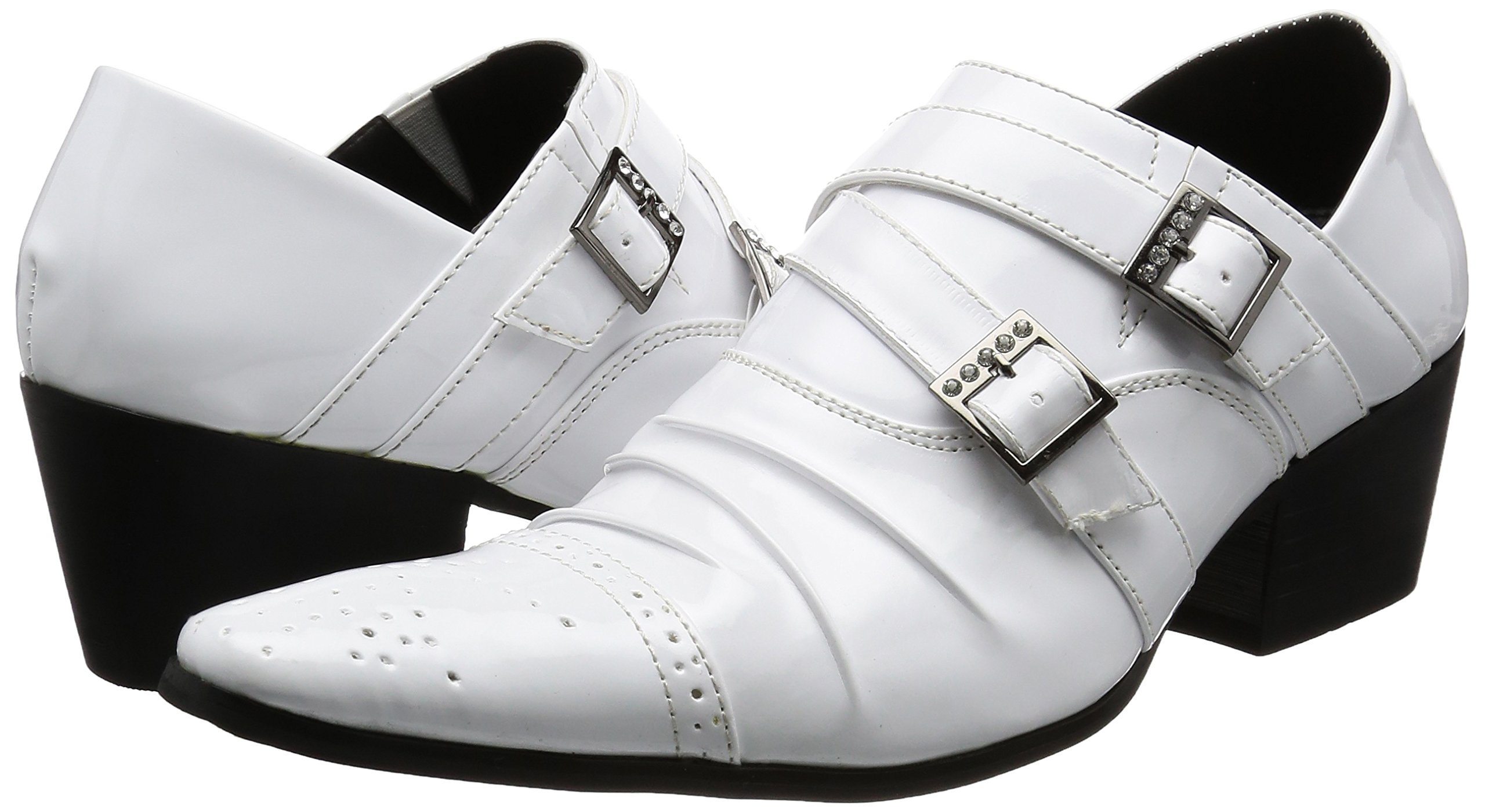 Men's White Enamel Dress Shoes with Double Strap & 6.3cm Heel - Pointed Toe Medallion Design for Business Casual & Formal Occasions