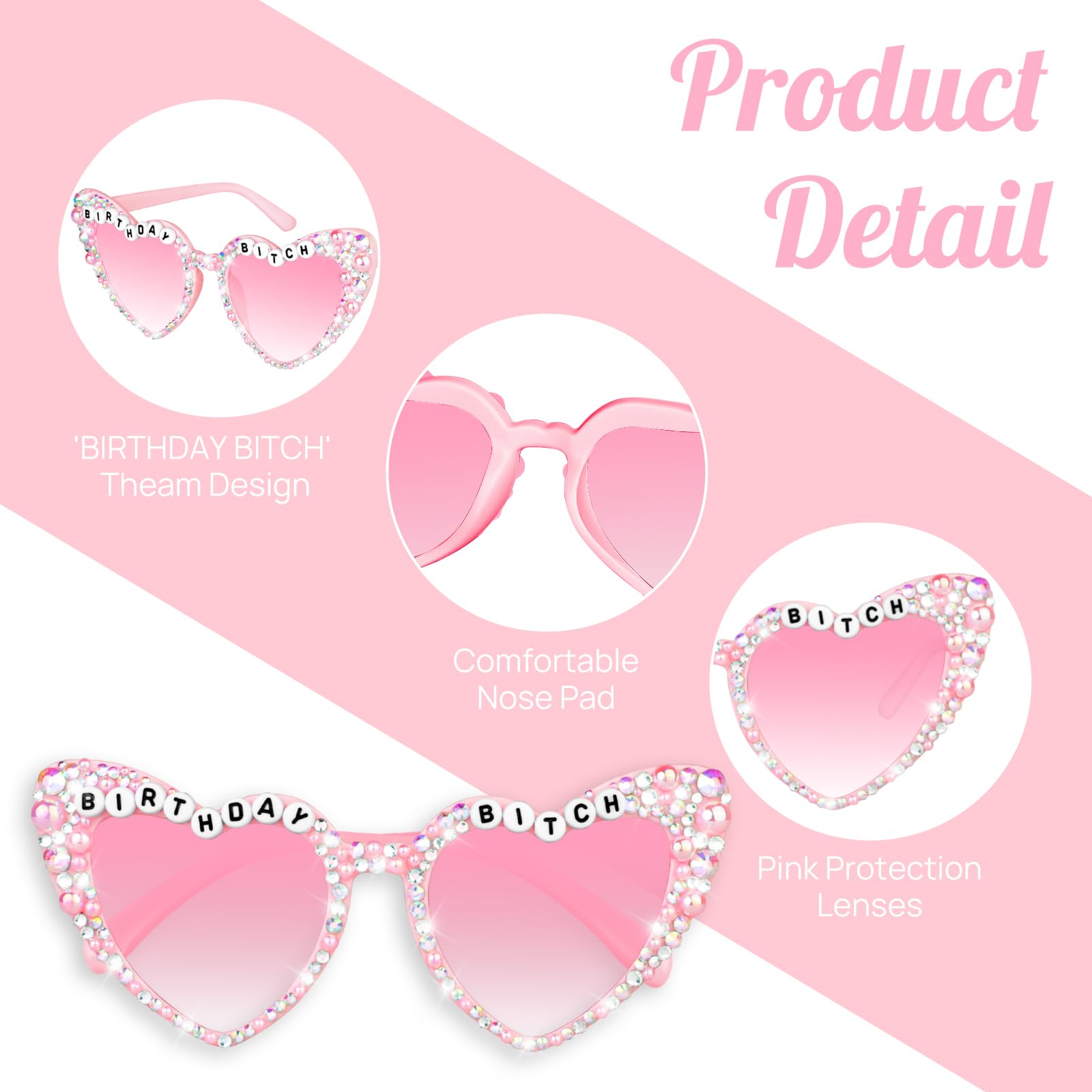 Birthday Girl Sunglasses for Women - Pink Party Glasses, Fun Birthday Accessories & Gifts | Perfect for Bachelorette Parties, Birthday Celebrations & Girls' Night Out