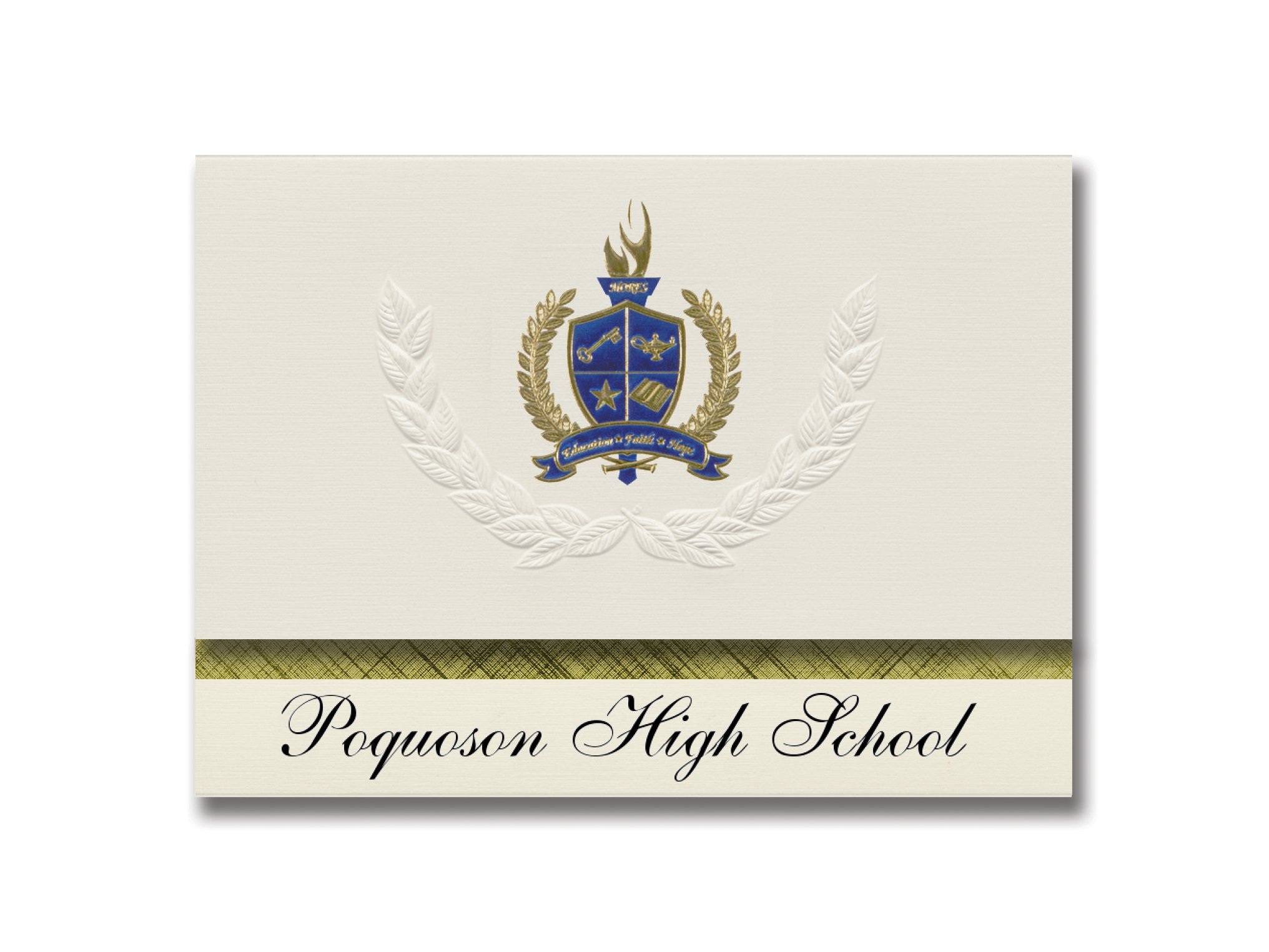 Poquoson High School Graduation Announcements - Presidential Style Elite Package of 25 with Gold & Blue Metallic Foil Seal - Perfect for VA Graduation Ceremonies & Keepsakes