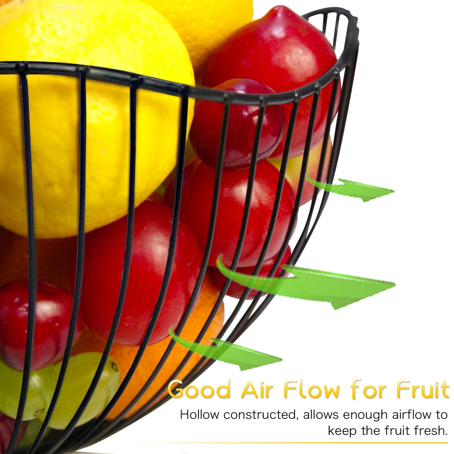 DMAR Wire Fruit Basket with Wave Design - Black Kitchen Counter Fruit Bowl for Fruits & Veggies | Perfect for Dining Table, Countertop & Pantry Organization