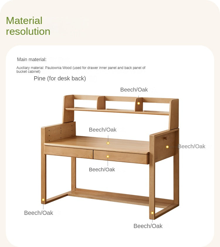 Premium Beech & Oak Solid Wood Kids Study Desk - Ergonomic Children's Writing Table for Homework & Crafts - Perfect for Bedroom, Homeschool & Montessori Learning