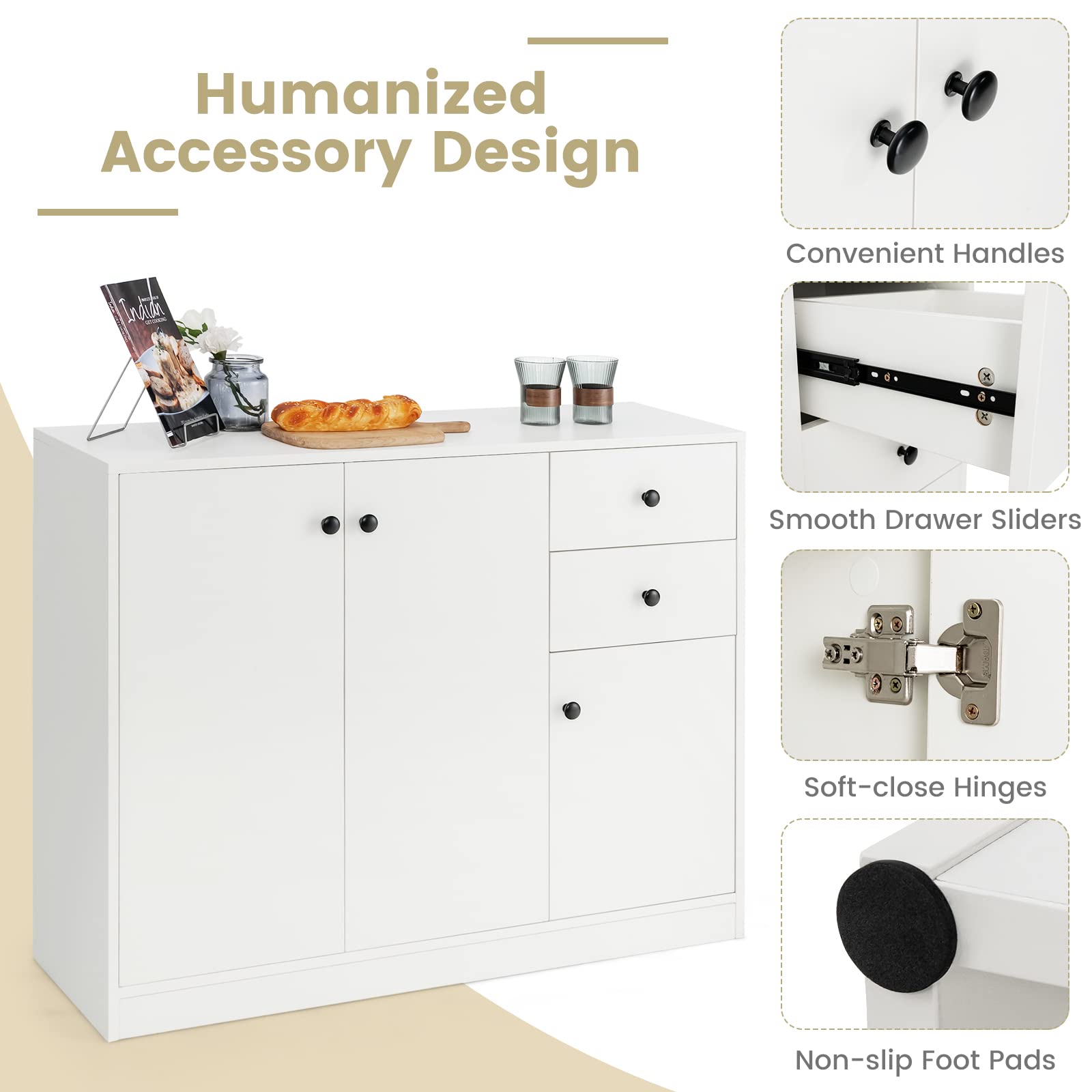Modern White Buffet Cabinet with Storage Cabinets & Drawers - Kitchen Sideboard, Coffee Bar Server, Entryway Console Table for Living & Dining Room - Perfect for Home Organization & Entertaining Guests