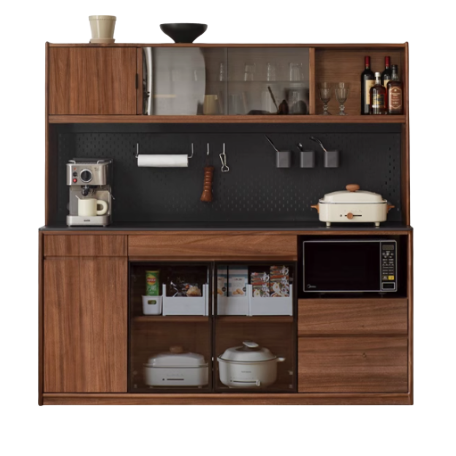 Solid Black Walnut Wood Sideboard Buffet Cabinet - Rustic Dining Room Storage Furniture for Kitchen, Living Room & Entryway Organization