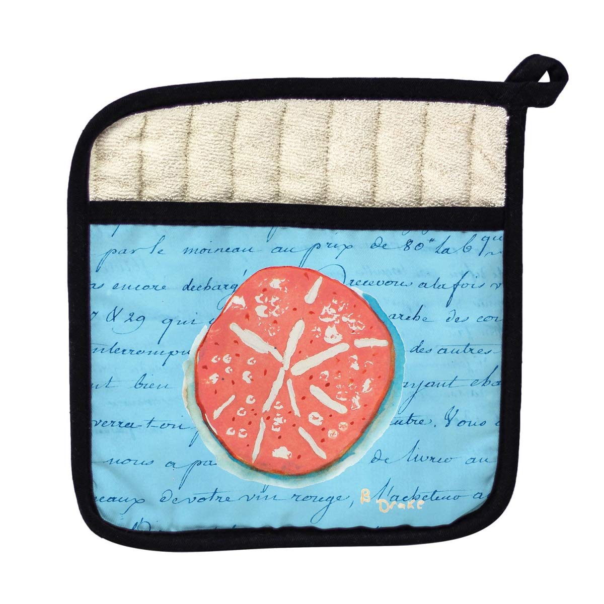 Betsy Drake PT092B Coral Sand Dollar Blue Pot Holder - Heat Resistant Kitchen Oven Mitt for Cooking, Baking, and Grilling - Perfect for Home, Restaurant, and Outdoor BBQ Use