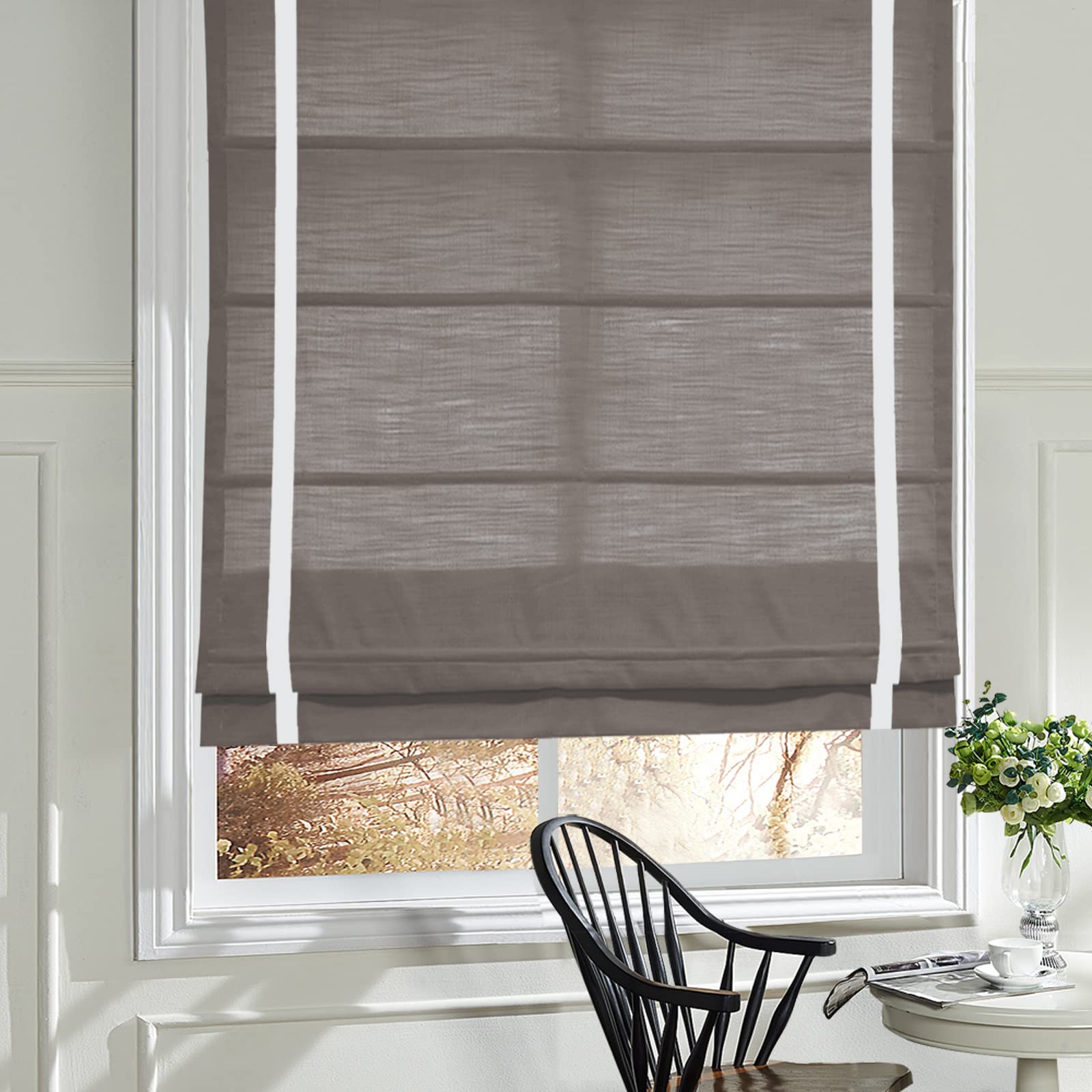 Blackout Cordless Roman Shades - Light Blocking Coffee Fabric Window Coverings for Bedroom, Living Room & Office
