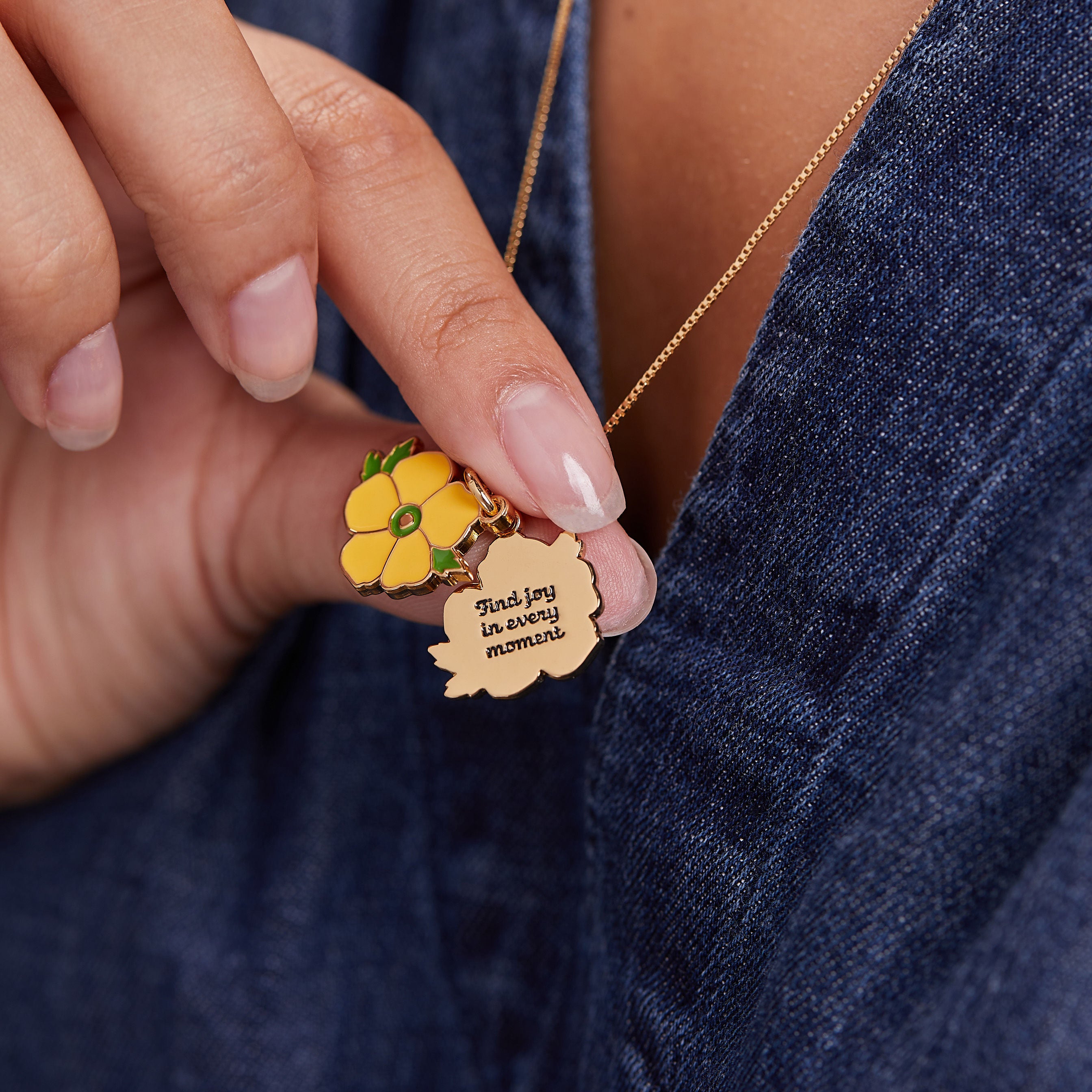 Buttercup Flower Necklace - 'Find Joy In Every Moment' Inspirational Jewelry for Women, Perfect Gift for Birthday, Anniversary & Everyday Wear