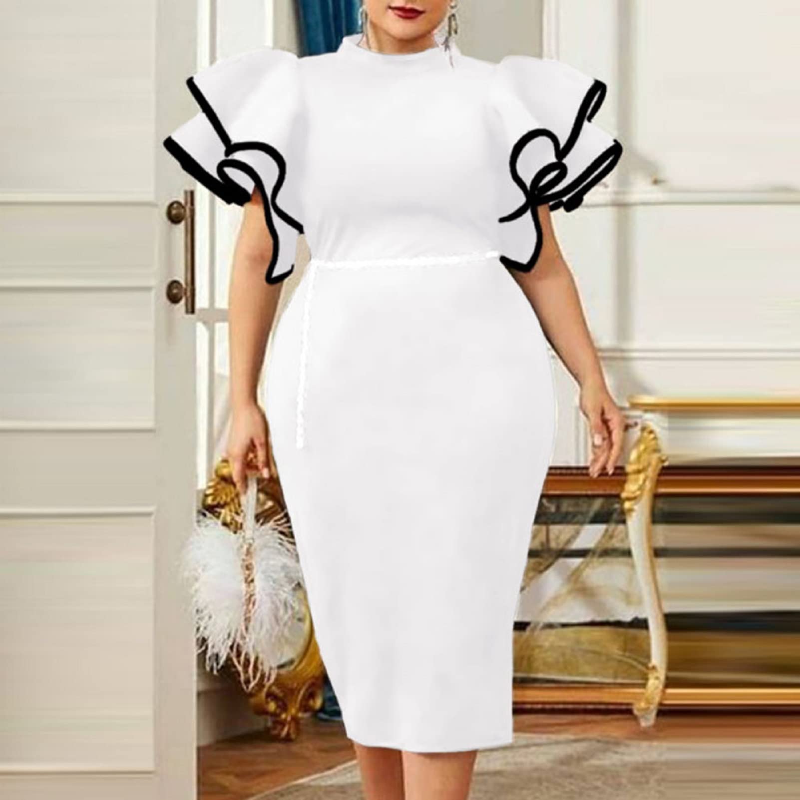 Cololura Plus Size Ruffle Sleeve Peplum Bodycon Dress - Elegant Formal Evening Gown for Women, Cocktail Party, Prom & Special Occasions