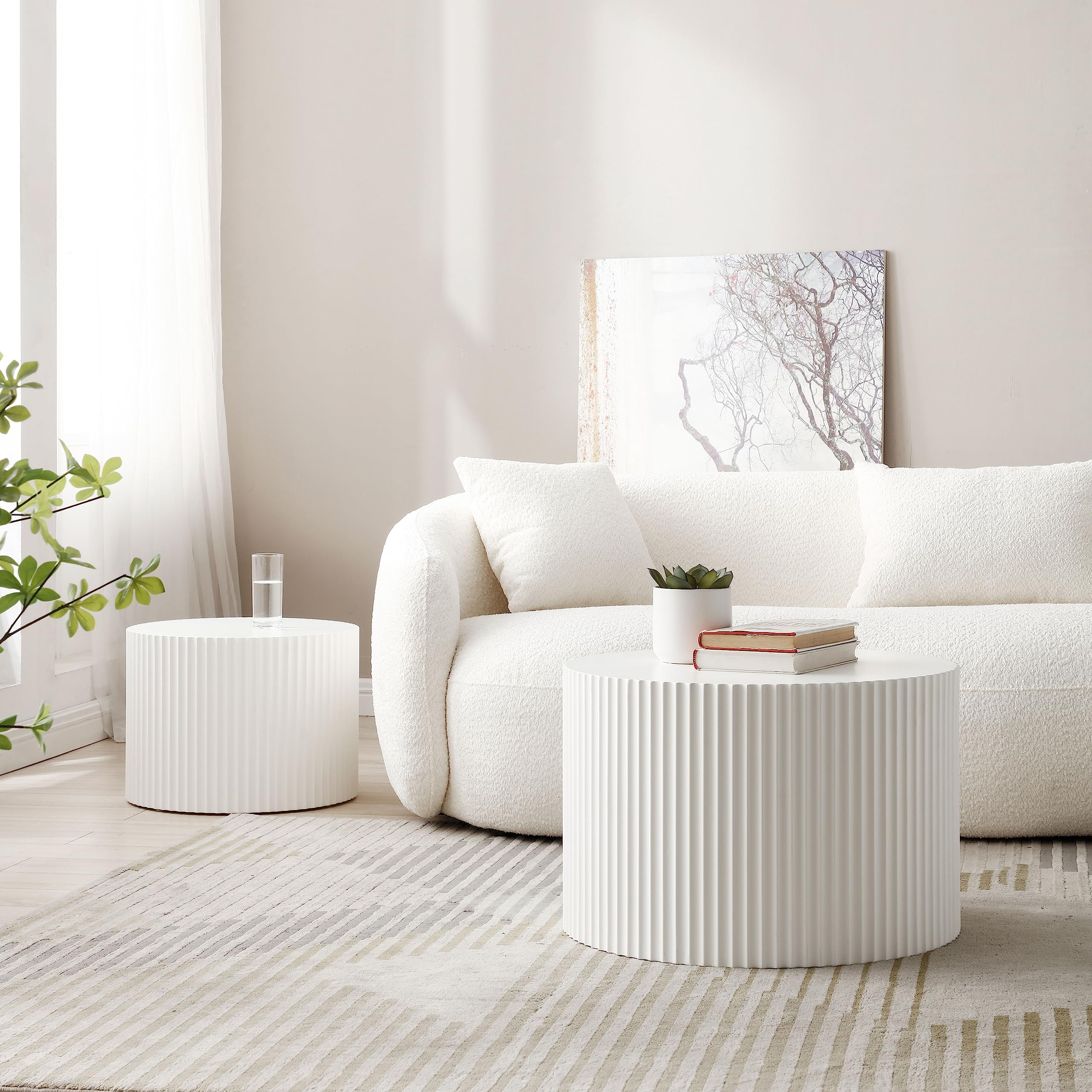 Modern Round Nesting Coffee Table Set of 2 - White MDF Side & End Tables for Living Room, Small Space Furniture - Perfect for Compact Apartments, Dorms & Cozy Home Decor