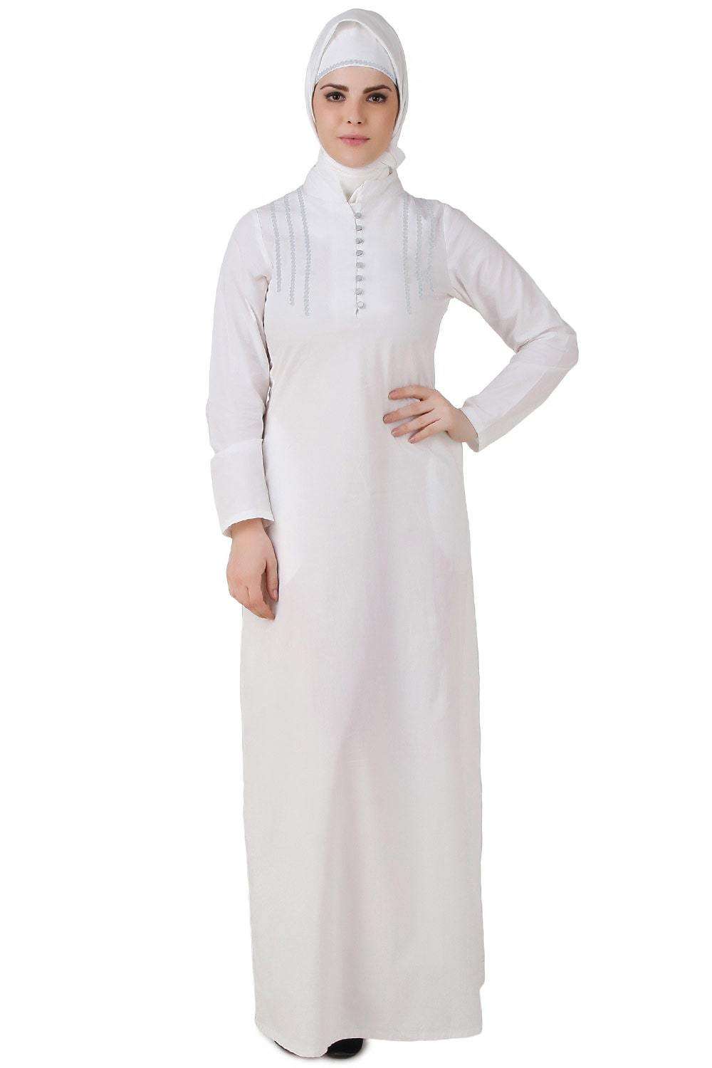Hajna White Cotton Abaya - Modest Muslim Dress for Women - Elegant Prayer Dress & Daily Wear - Perfect for Mosque, Home & Special Occasions