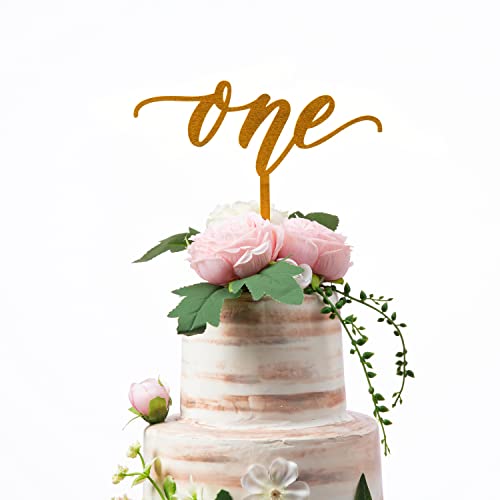 1st Birthday Cake Topper - Rustic Wooden One Year Old Cake Decorations for Baby's First Birthday Party, Smash Cake, and Celebration - Gold Wood Cake Topper for Wedding, Baby Shower, and Special Occasions
