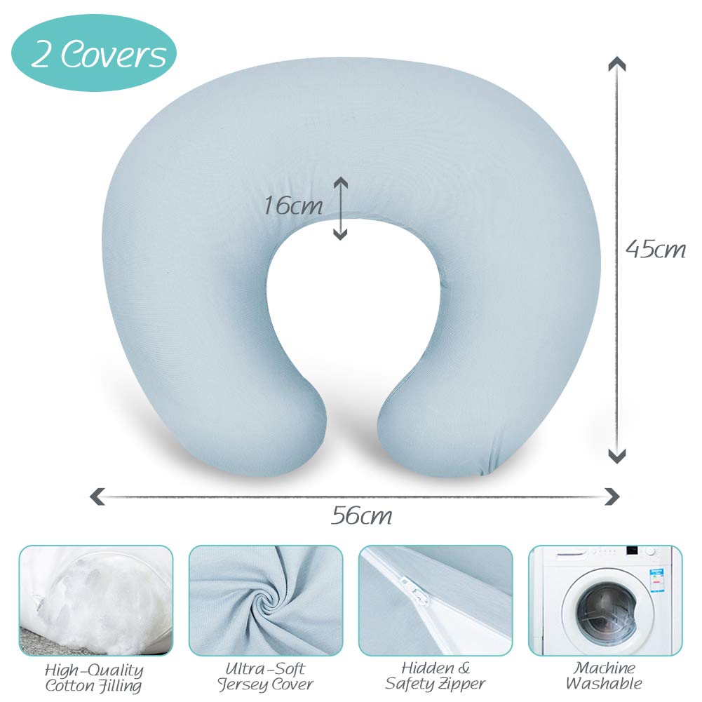 Breastfeeding Pillow with 2 Removable Washable Covers - Nursing Support Pillow for New Moms & Babies - Comfortable Feeding & Lounging Pillow - Perfect for Nursing, Bottle Feeding & Tummy Time