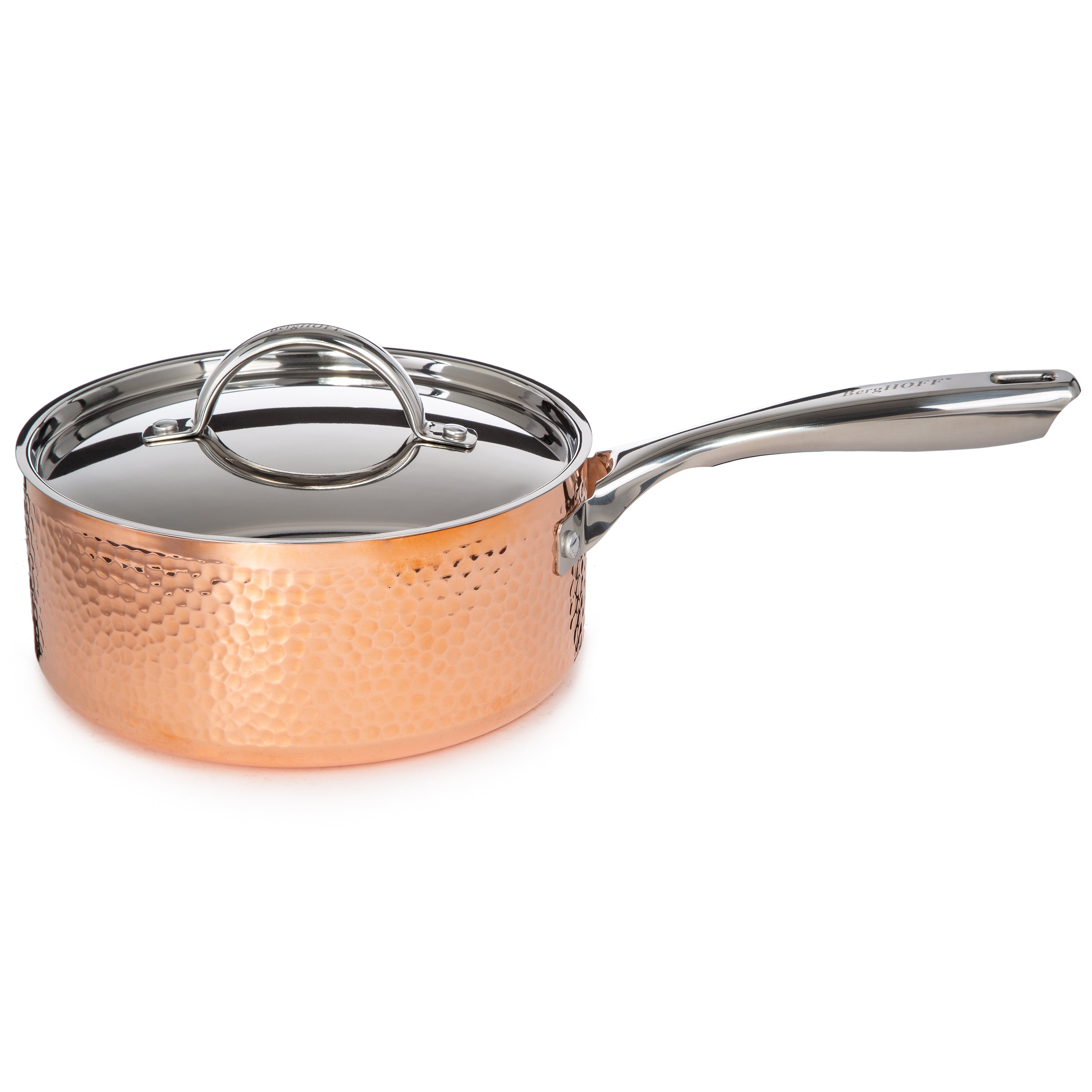 BergHOFF Vintage 10-Piece Tri-Ply Copper Cookware Set with Lids - Hammered Finish for Professional Cooking & Home Kitchen Use