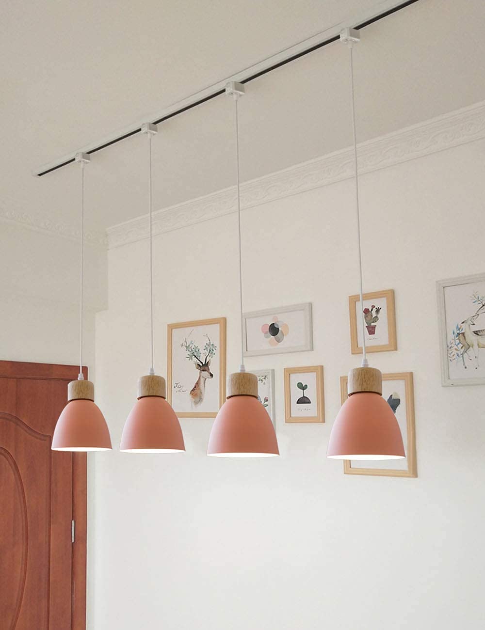Kiven 3-Lights J-Type Dimmable Track Lighting Fixture with Macaron Aluminum Shade - 24 Inch Pink | Modern Pendant Light for Kitchen, Dining Room & Retail Stores