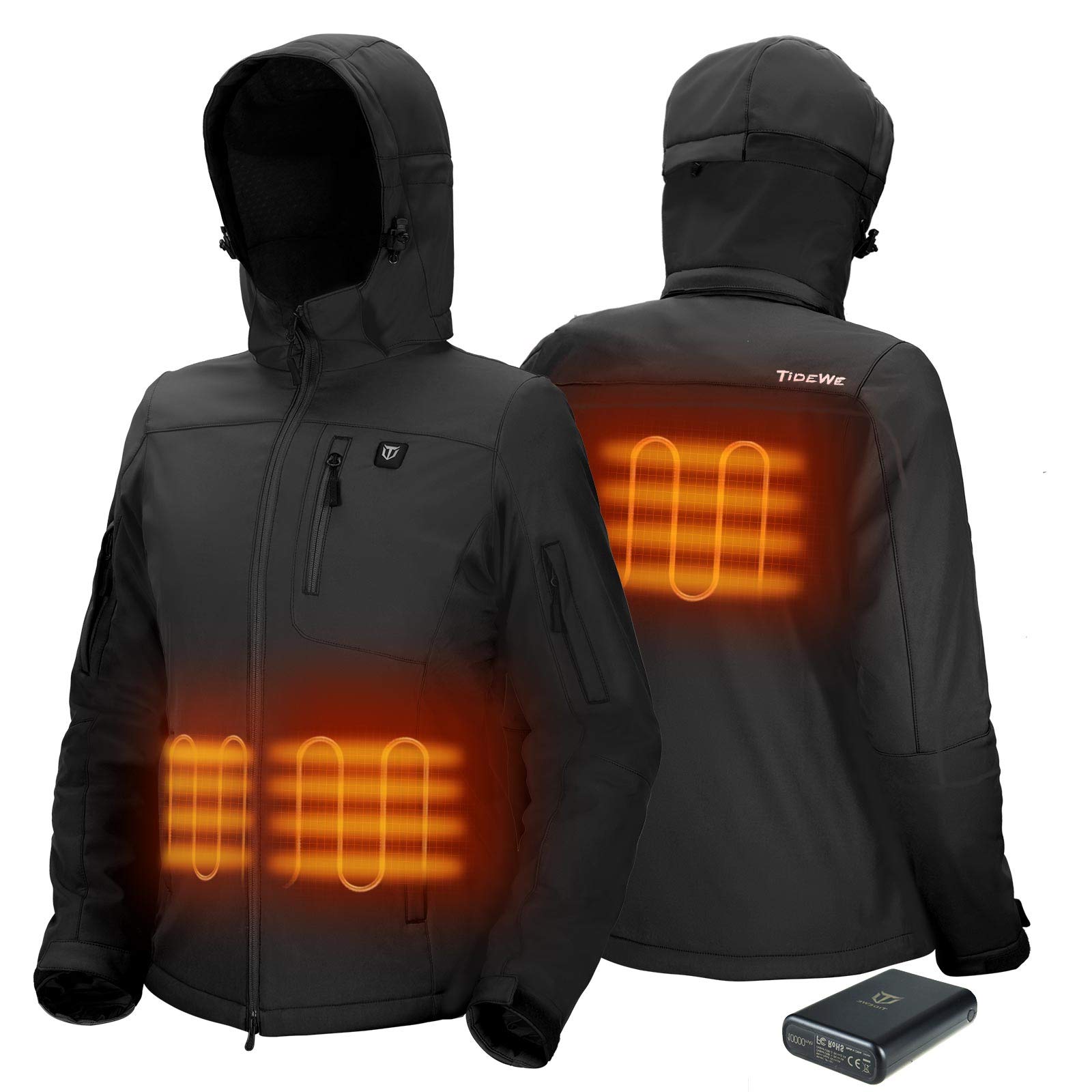 TIDEWE Women's Heated Jacket with Rechargeable Battery Pack - Winter Warm Coat for Outdoor Activities (Black, Pink, Camo, Size S-XXL) - Perfect for Hiking, Skiing & Cold Weather Commuting