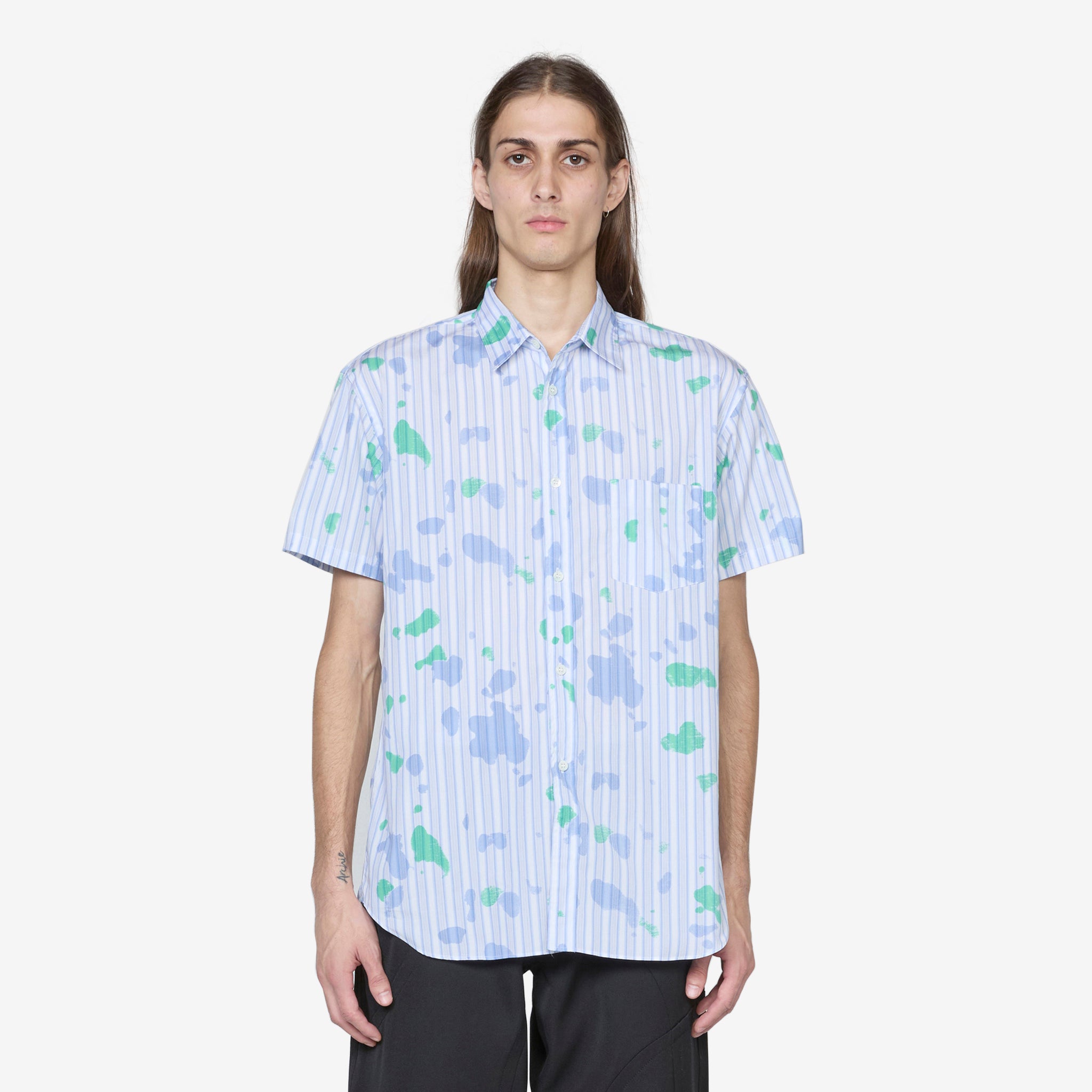 Men's Short Sleeve Spray Paint Graphic T-Shirt - Striped Casual Cotton Tee for Streetwear & Urban Fashion | Perfect for Graffiti Artists, Skateboarding & Music Festivals