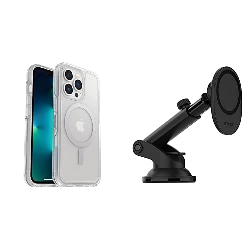 OTTERBOX Performance Car Dash & Windshield Mount for MagSafe - Black & Symmetry Series+ Clear Antimicrobial Case with MagSafe for iPhone 13 Pro - Clear | Secure Phone Holder & Protective Case for Driving, Commuting & Travel