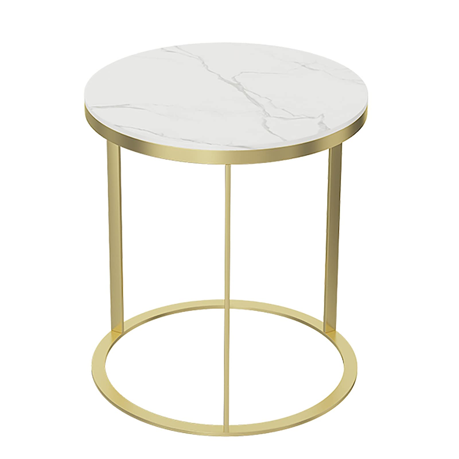 Nordic White Marble Round Side Table - 50X55CM Iron Bedside Table for Living Room, Bedroom & Small Apartment | Multifunctional Corner Accent Table for Coffee, Books & Decor