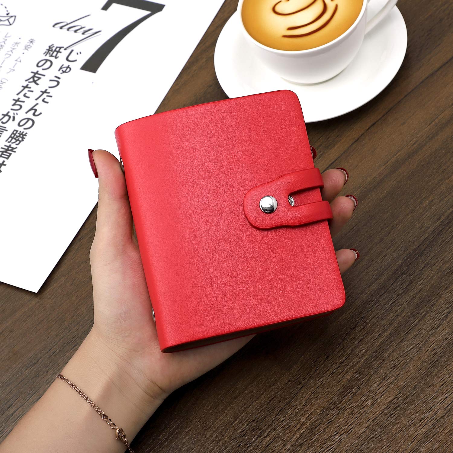 RFID Blocking Leather Credit Card Holder & Business Card Organizer - 60 Card Capacity, Slim Wallet for Men & Women (Red) - Perfect for Travel, Business & Everyday Use