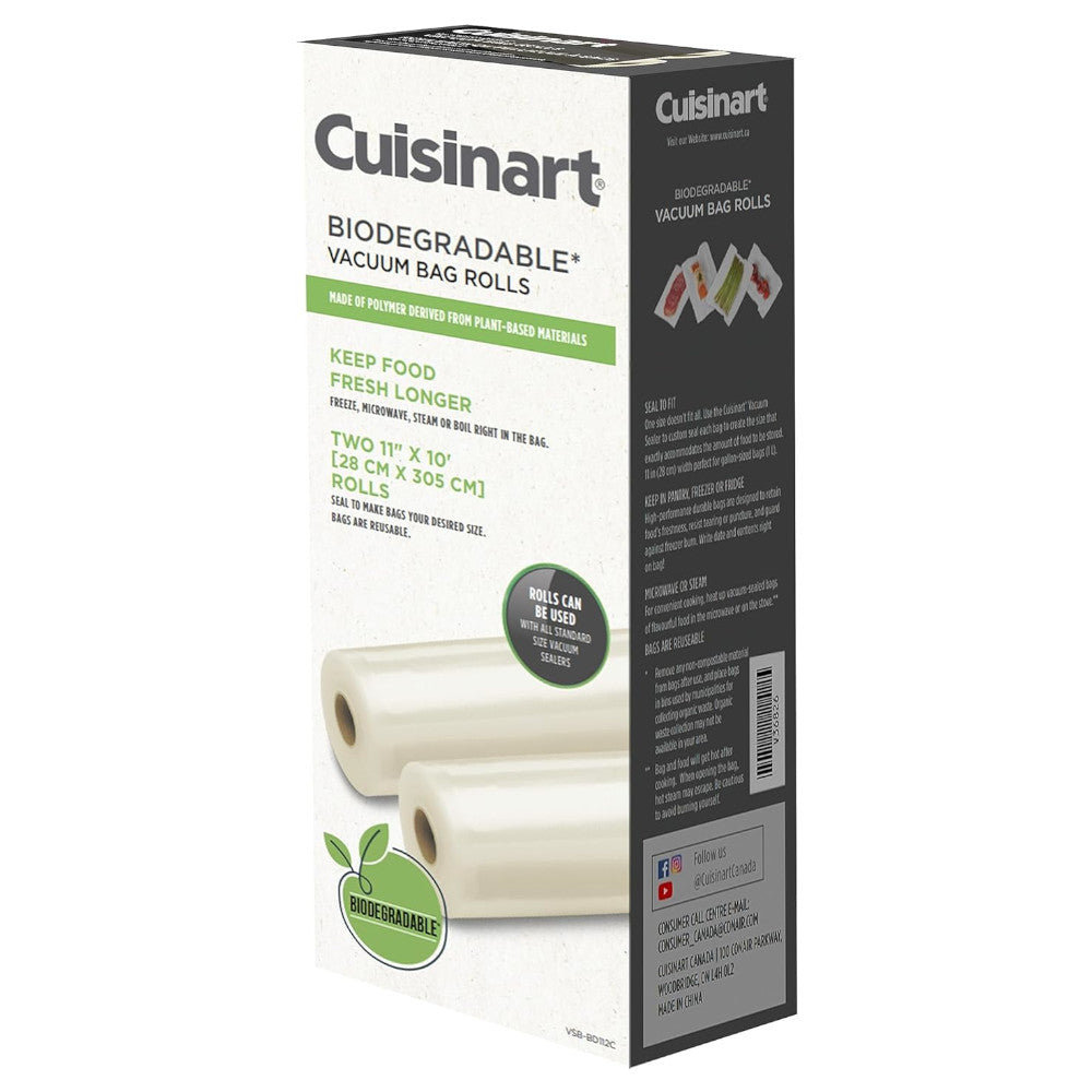 CUISINART VSB BD112C 2-Pack Universal Biodegradable Vacuum Sealer Bags for Food Storage | Keeps Food Fresh Longer | Perfect for Sous Vide, Meal Prep & Freezer Organization