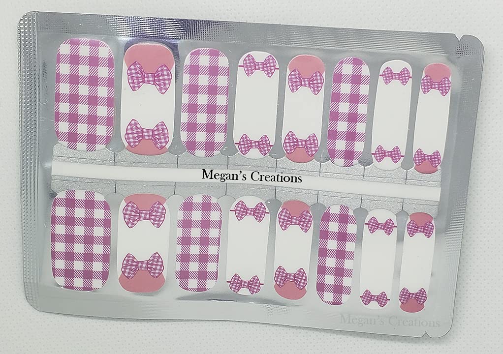 Pink Bow Plaid Nail Polish Wraps - Self-Adhesive Nail Art Strips for Easy DIY Manicure at Home, Party & Special Occasions