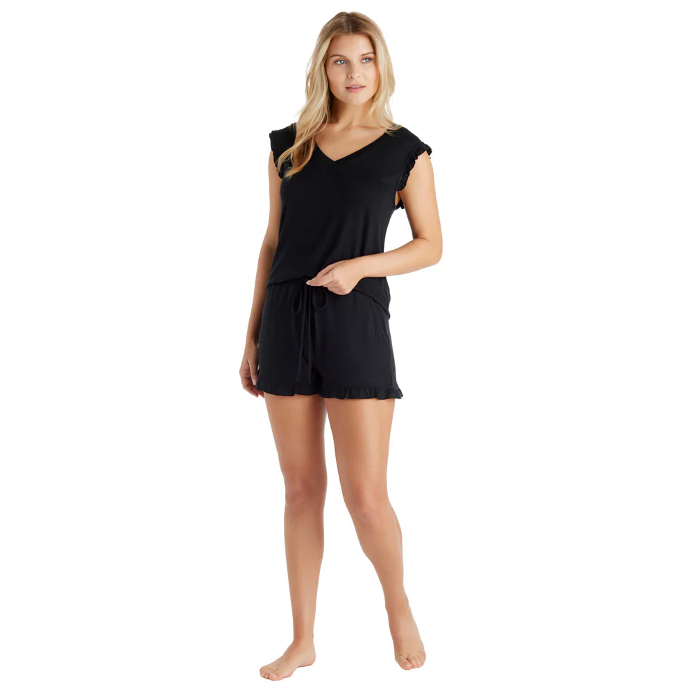 Black Dream Ruffle Top and Shorts Set for Women - Summer Fashion Outfit, Casual Wear, Beach Vacation, Party, Date Night