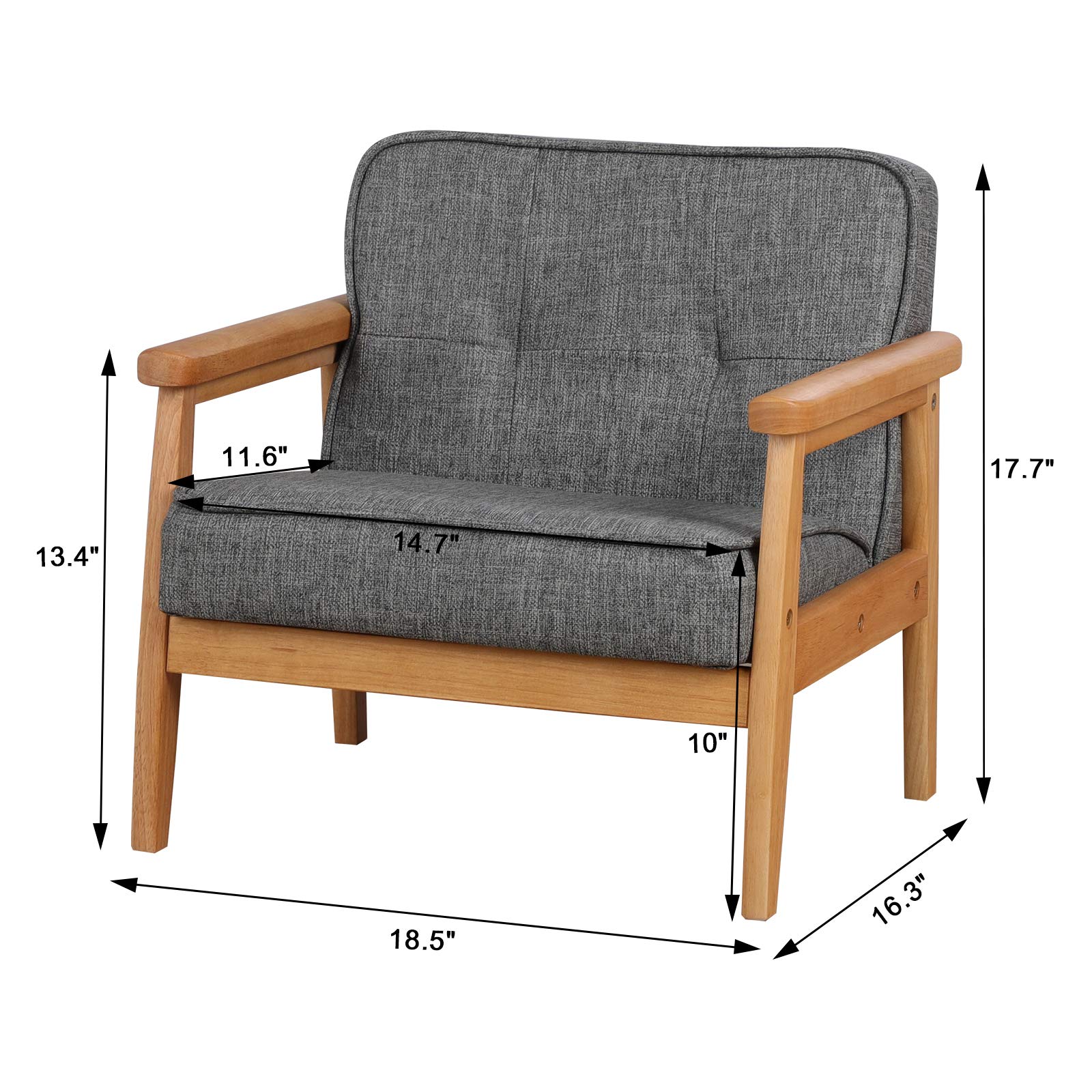 Kids Upholstered Armchair with Solid Wood Frame & Linen Fabric - Toddler Reading Chair, Playroom Seating, Nursery Decor Gift (Dark Grey, Light Grey)