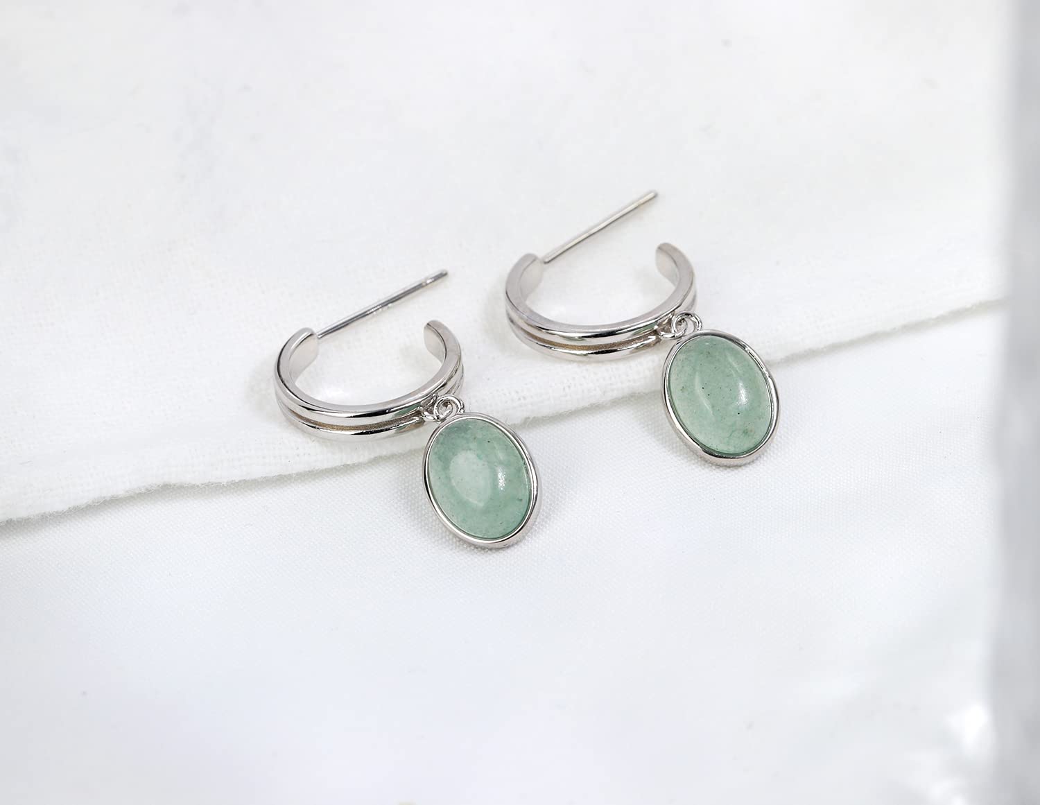 14K Gold Plated 925 Sterling Silver Post Huggie Hoop Earrings with Aventurine Stone - Elegant Dangle Earrings for Women | Perfect for Everyday Wear, Office & Special Occasions